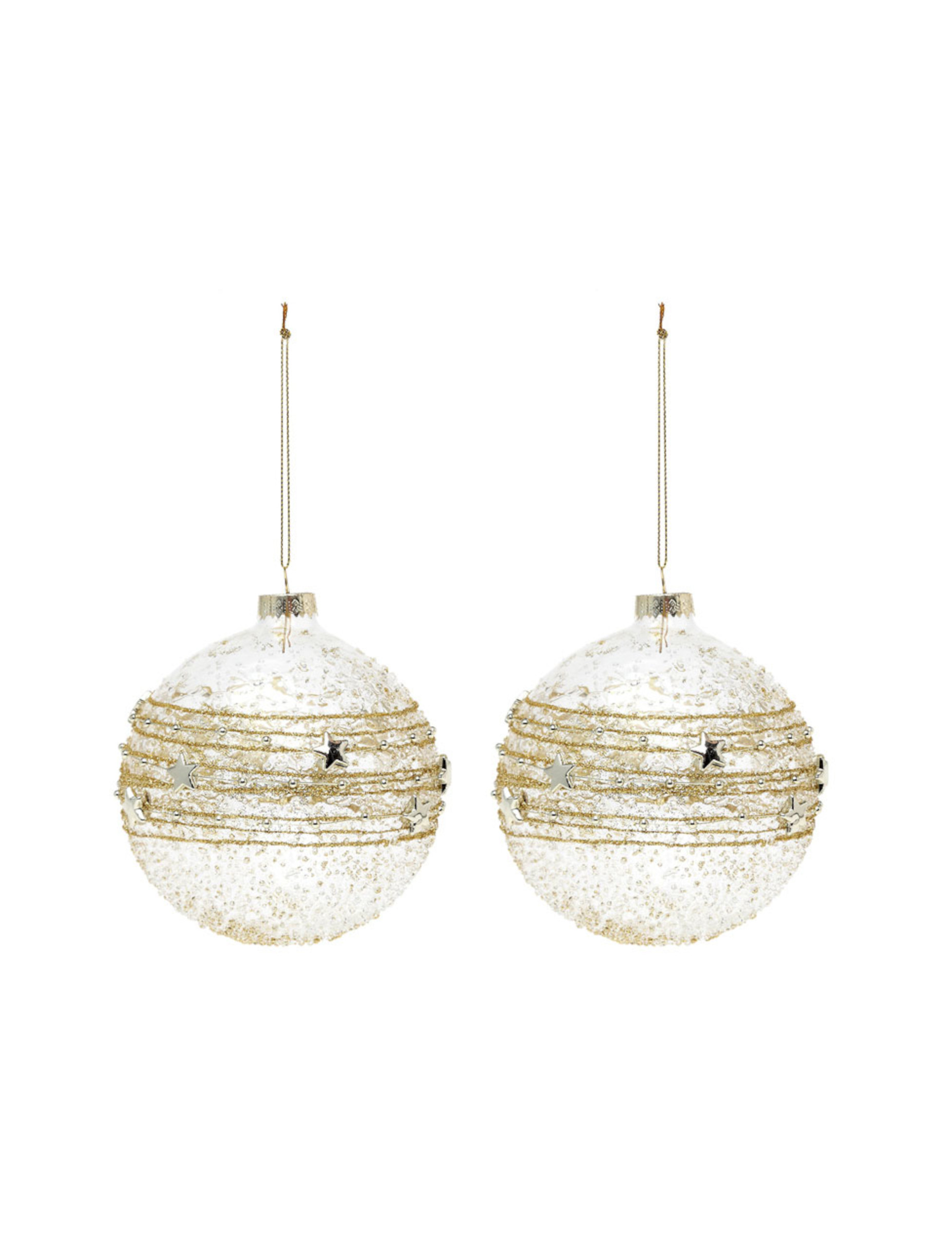 Glitzernde Christbaumkugeln aus Glas 2 Stück goldfarben-weiß 10 cm