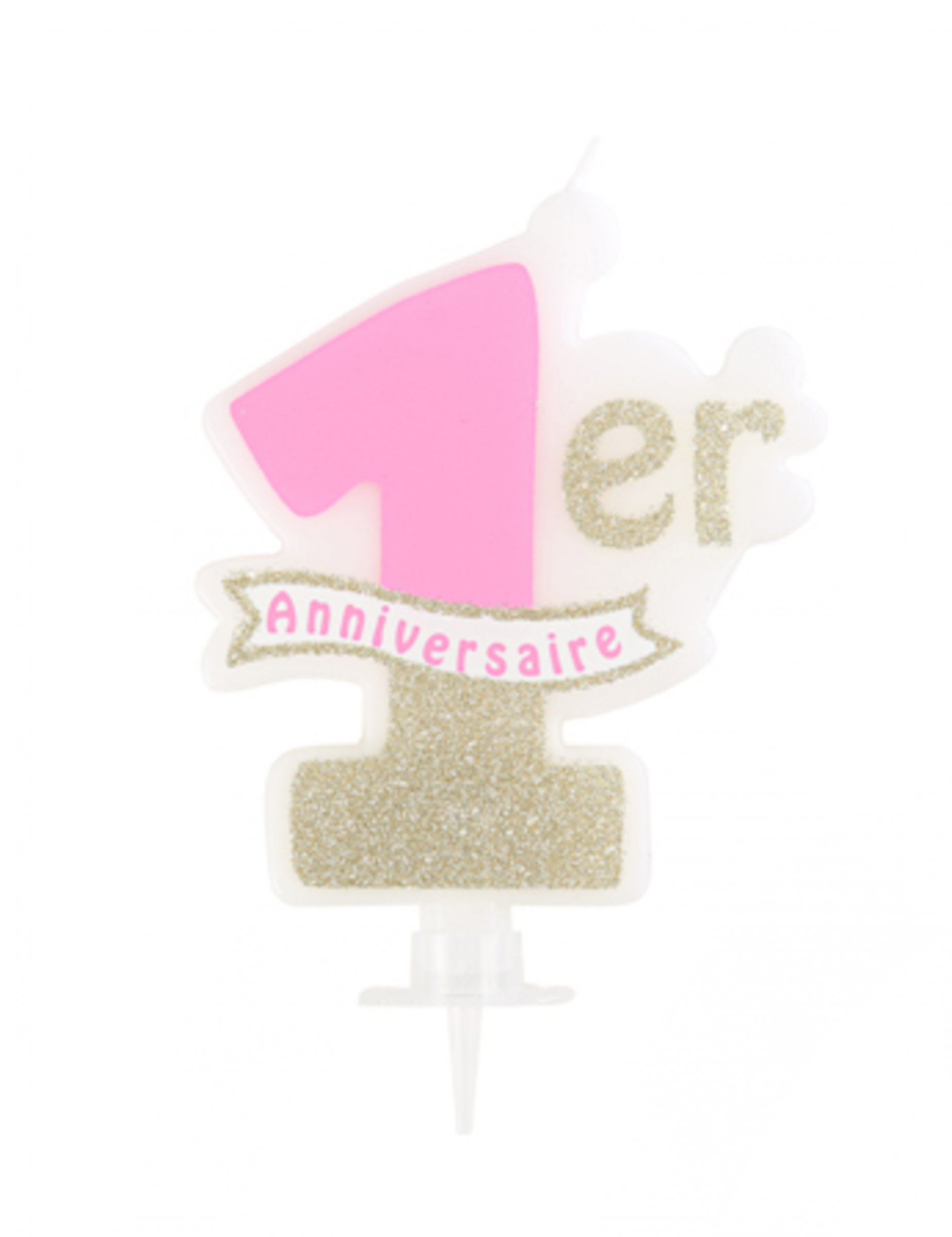 Glitzernde Kerze 1. Geburtstag Rosa + Gold 10 x 8 cm