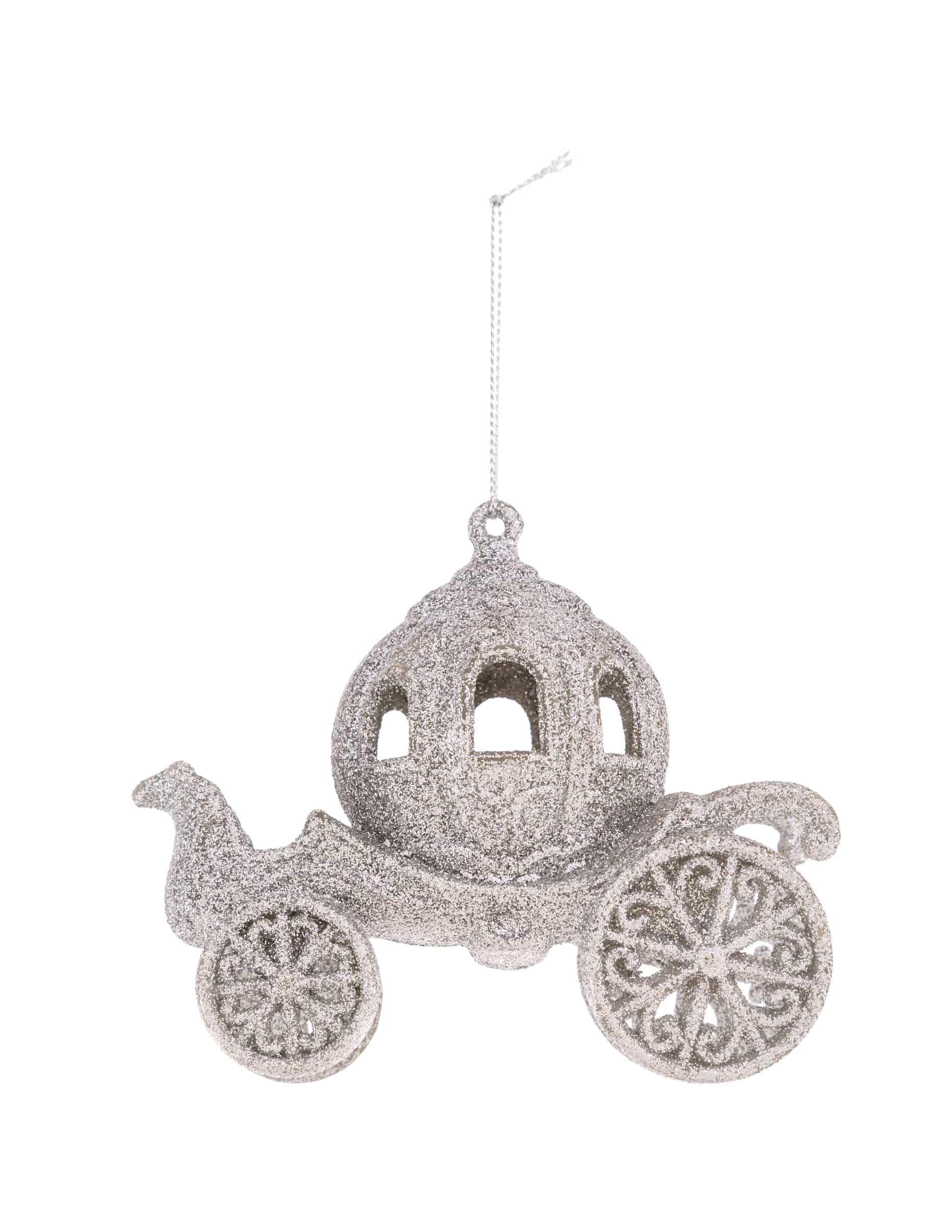 Glitzernde Kutsche Weihnachtsbaumanhänger 11 cm Silber