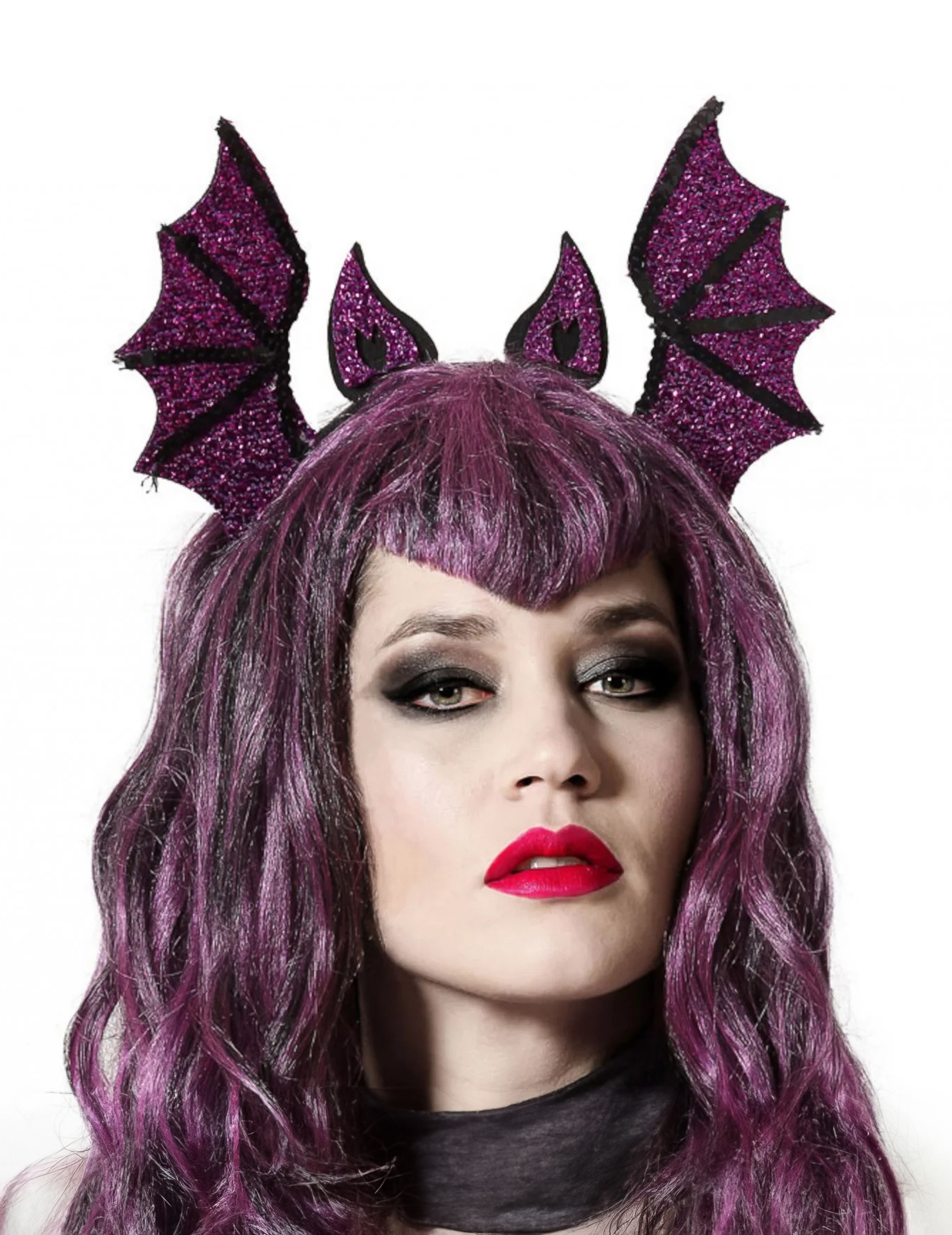 Glitzernder Fledermaus-Haarreif für Erwachsene Halloween-Accessoire violett 29 x 19 cm