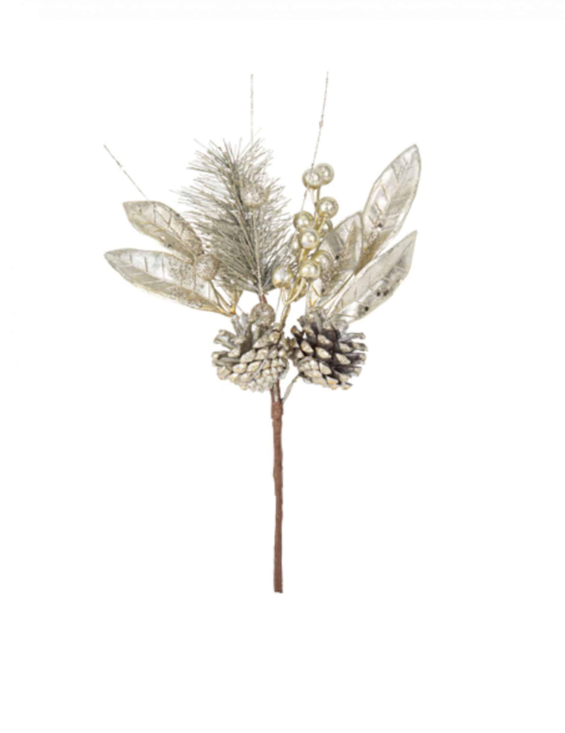 Glitzernder Gold-Zweig 28 cm mit Beeren + Pailletten