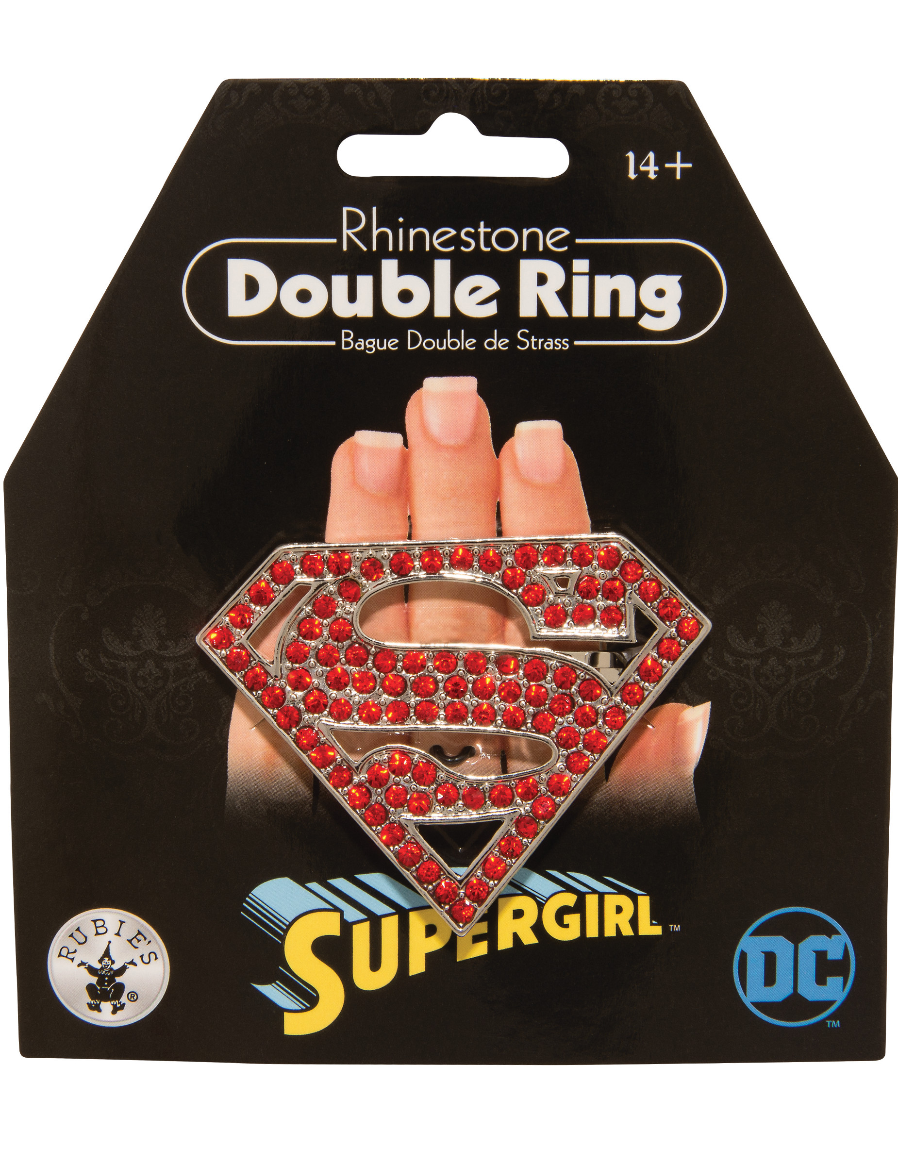 Glitzernder Supergirl-Doppelring für Erwachsene rot-silberfarben
