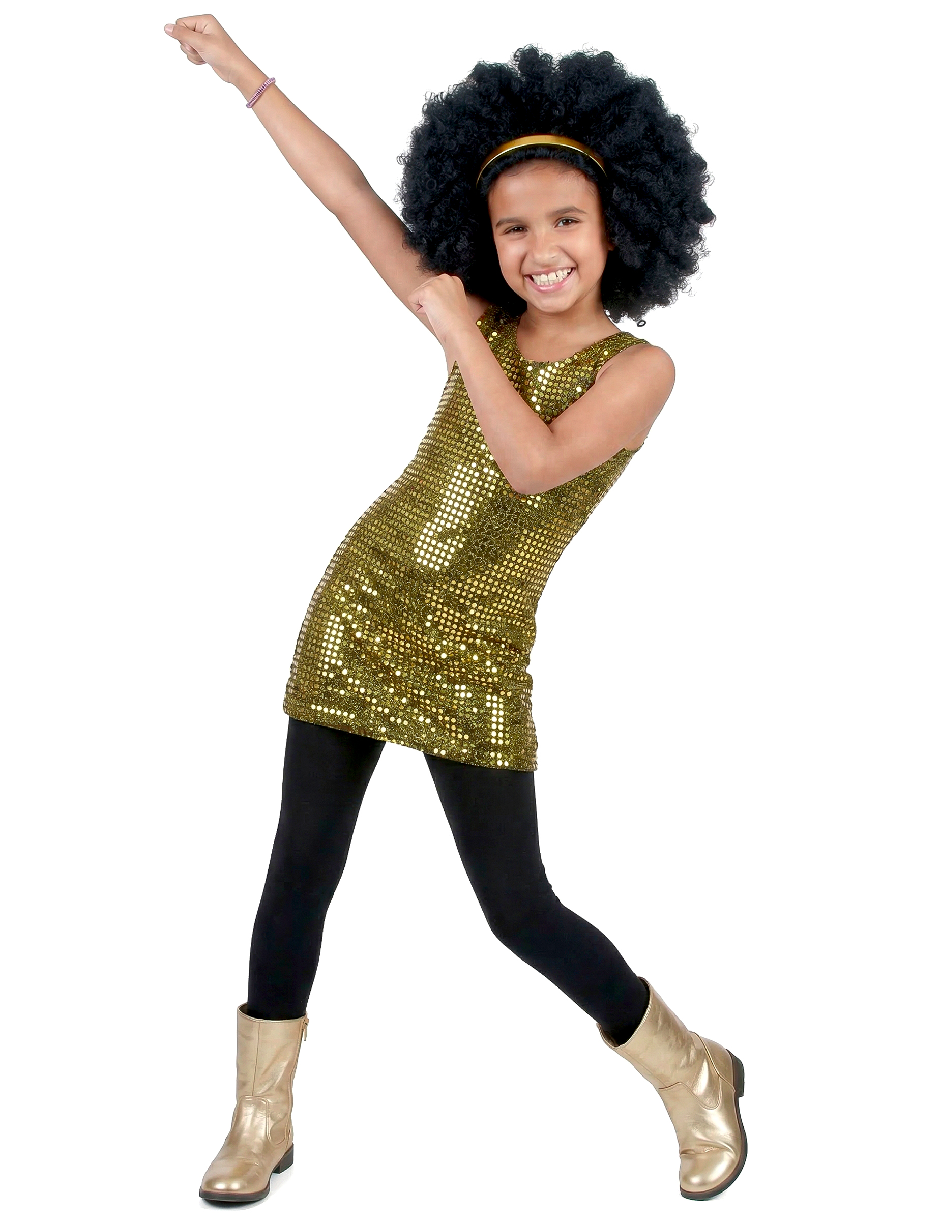 Glitzerndes Disco Mädchen-Kostüm gold