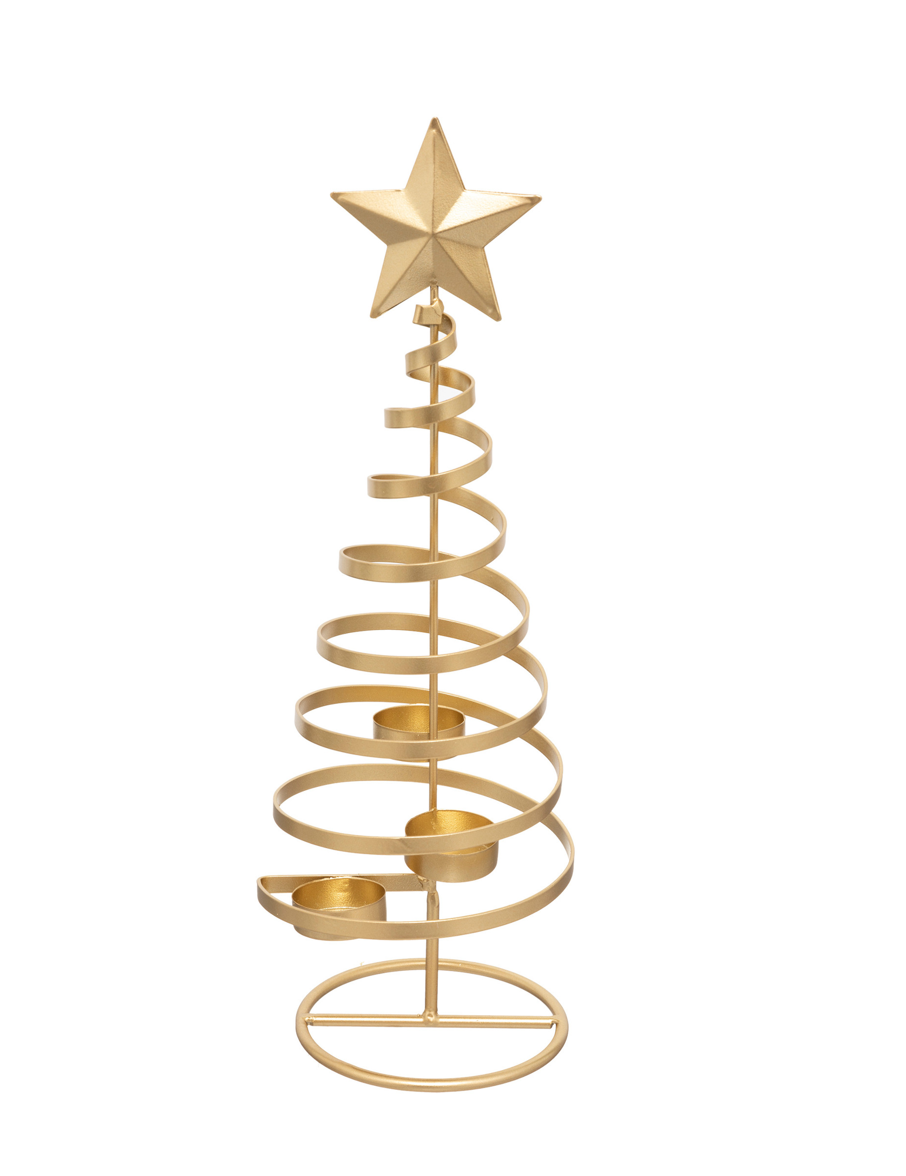 Goldener Tannenbaum-Windlicht aus Eisen 40 cm