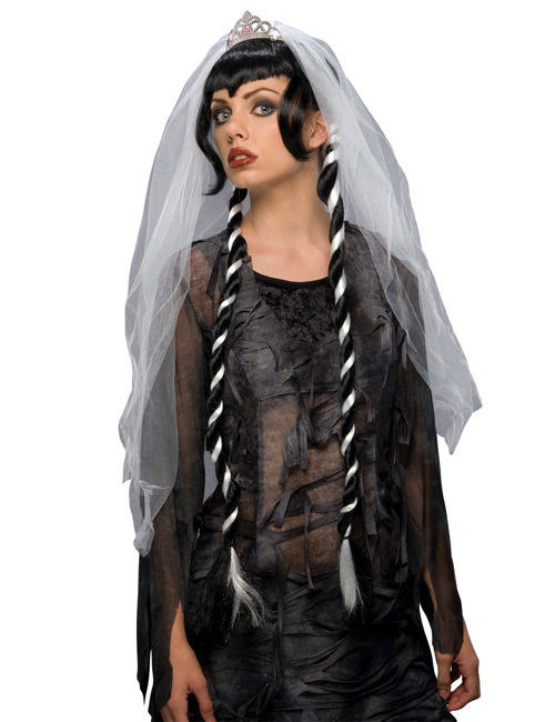 Gothic-Braut Perücke mit Zöpfen schwarz-weiss