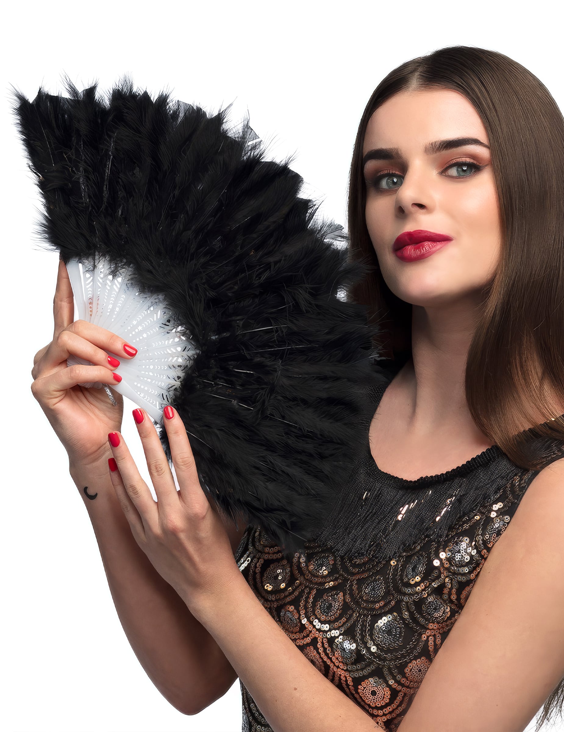 Gothic Burlesque Fächer Federn schwarz
