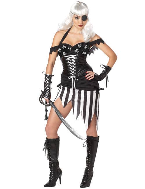 Gothic Piratin Damenkostüm schwarz-weiss