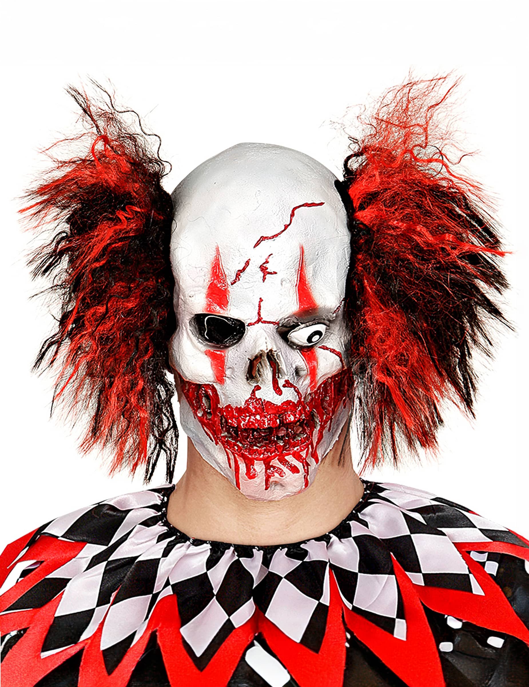 Grauenhafte Horrorclown-Maske mit blutigverschmiertem Mund Halloweenmaske weiss-rot-schwarz