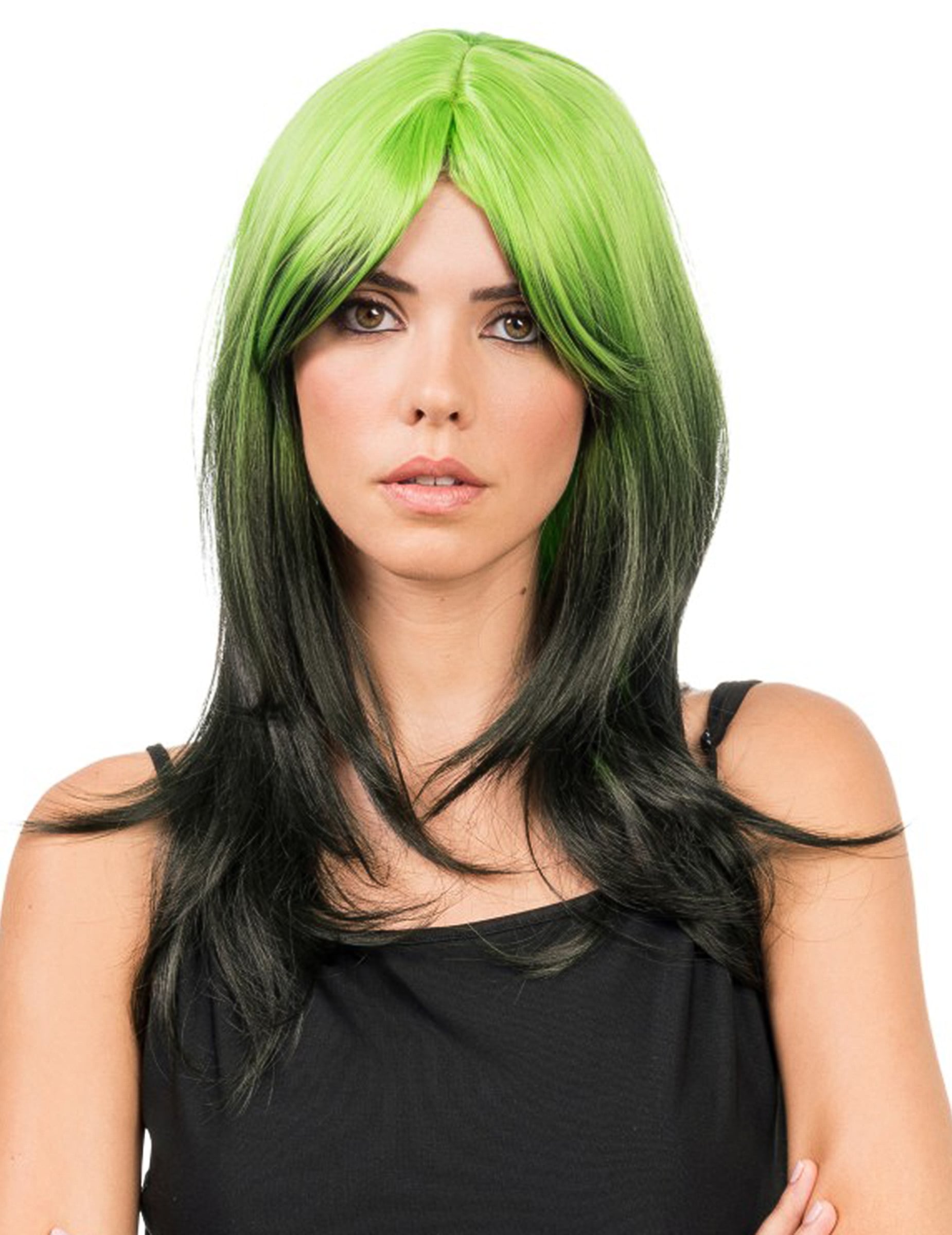 Grün schwarzer Tie and Dye Perücke Accessoire für Erwachsene 48 cm