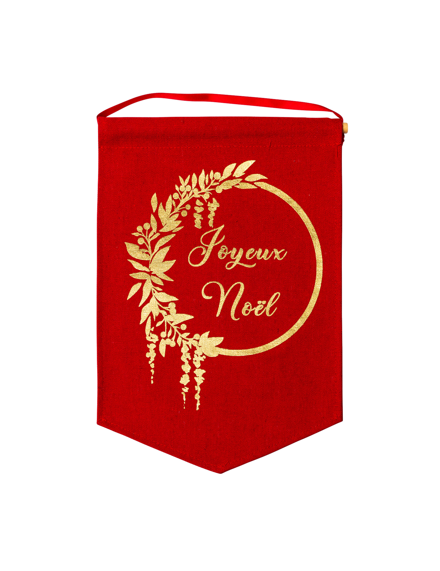Hängedeko Frohes Fest Rot Gold aus Leinen 20 x 30 cm