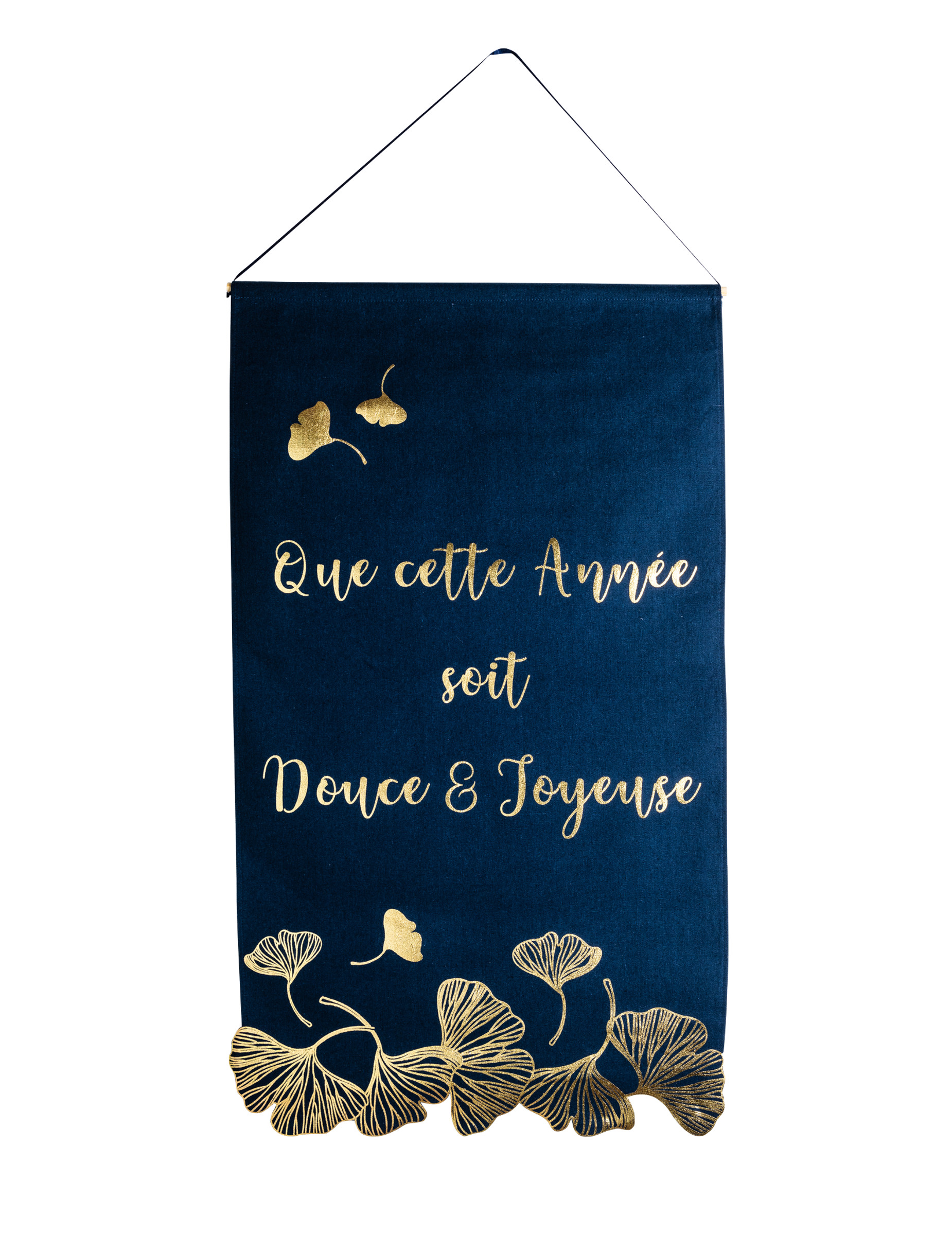 Hängedeko Frohes Neues Jahr Ginkgo Leinen Marineblau + Gold Chic 51