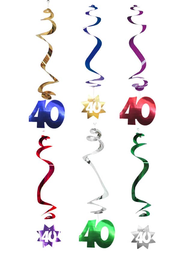 Hängespiralen Geburtstagsdeko Jubiläum Zahl 40 6 Stück bunt 61cm