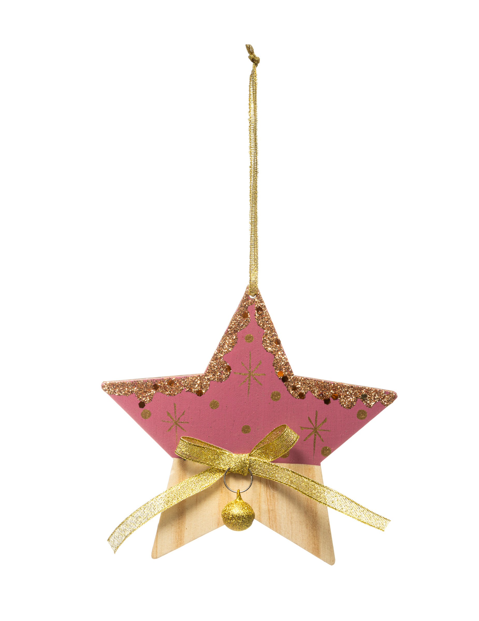 Hängestern Rosa und Holz 20 cm mit Goldmustern