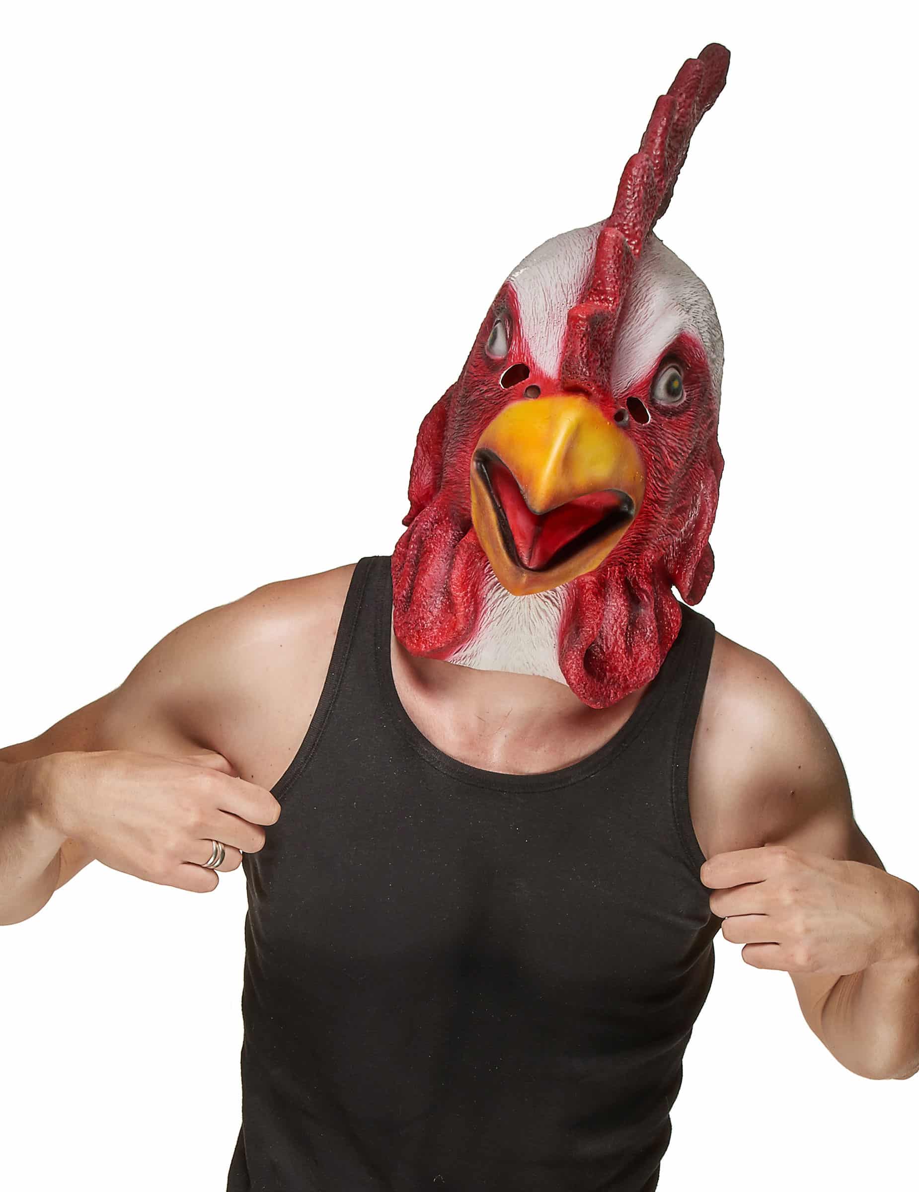 Hahn Latex-Maske Huhn rot-weiss-gelb