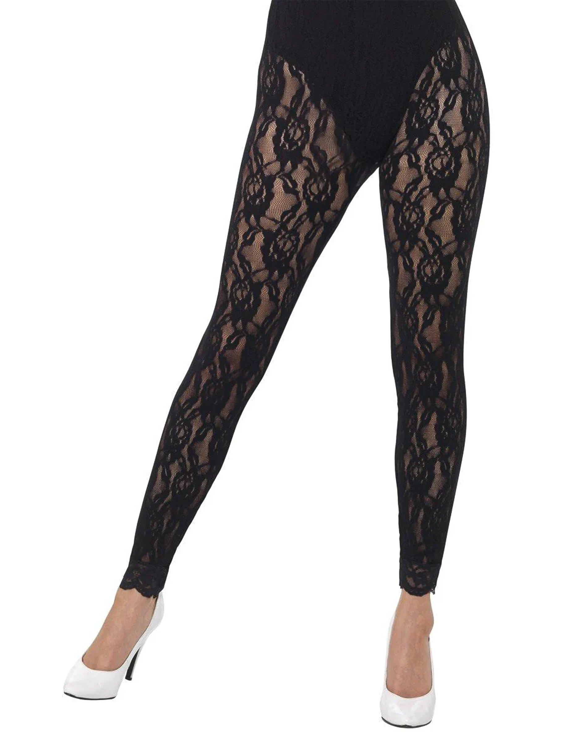 Halbdurchsichtige Damen-Leggings mit Rosenmuster schwarz