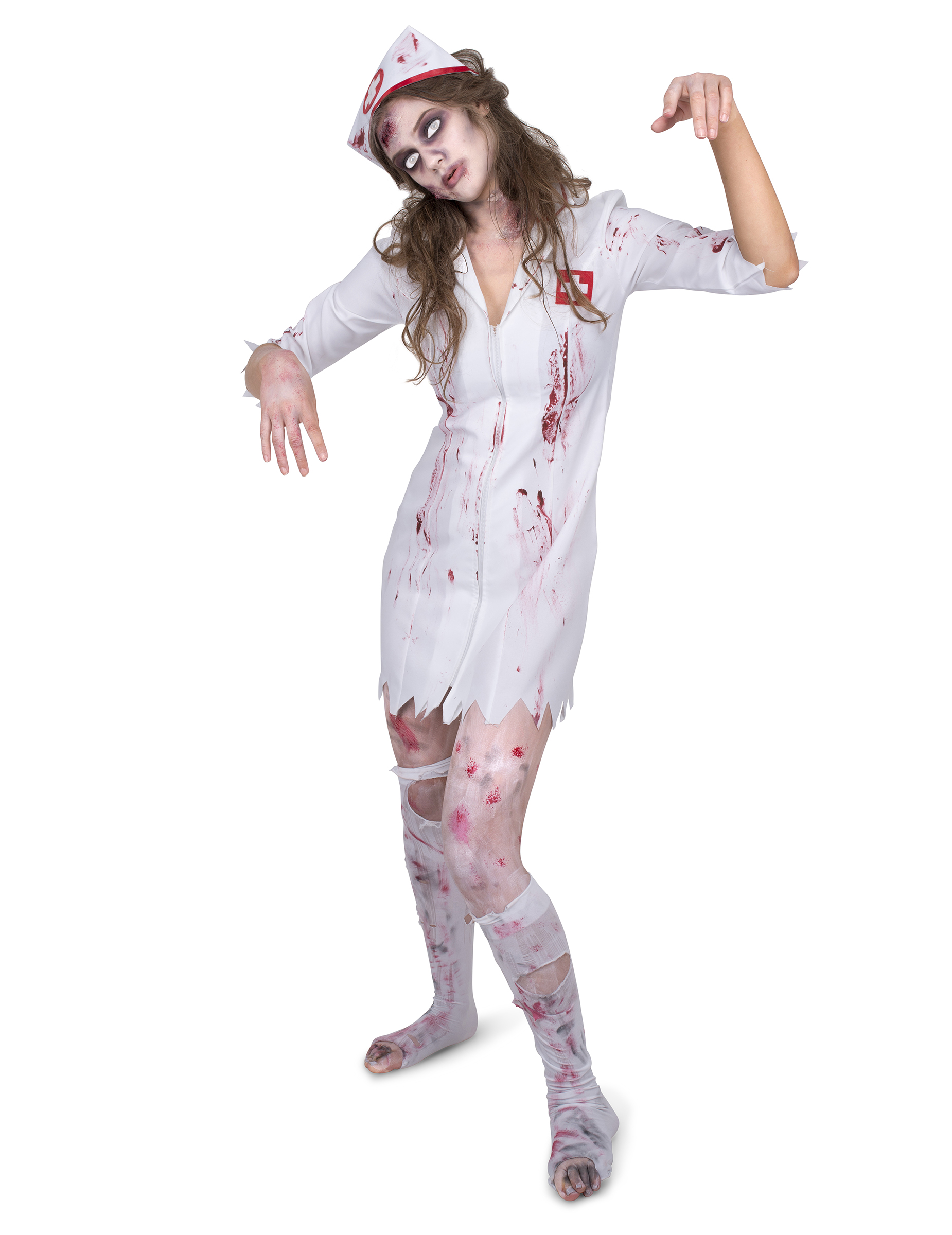 Halloween Damen-Kostüm Horrorkrankenschwester weiss-rot