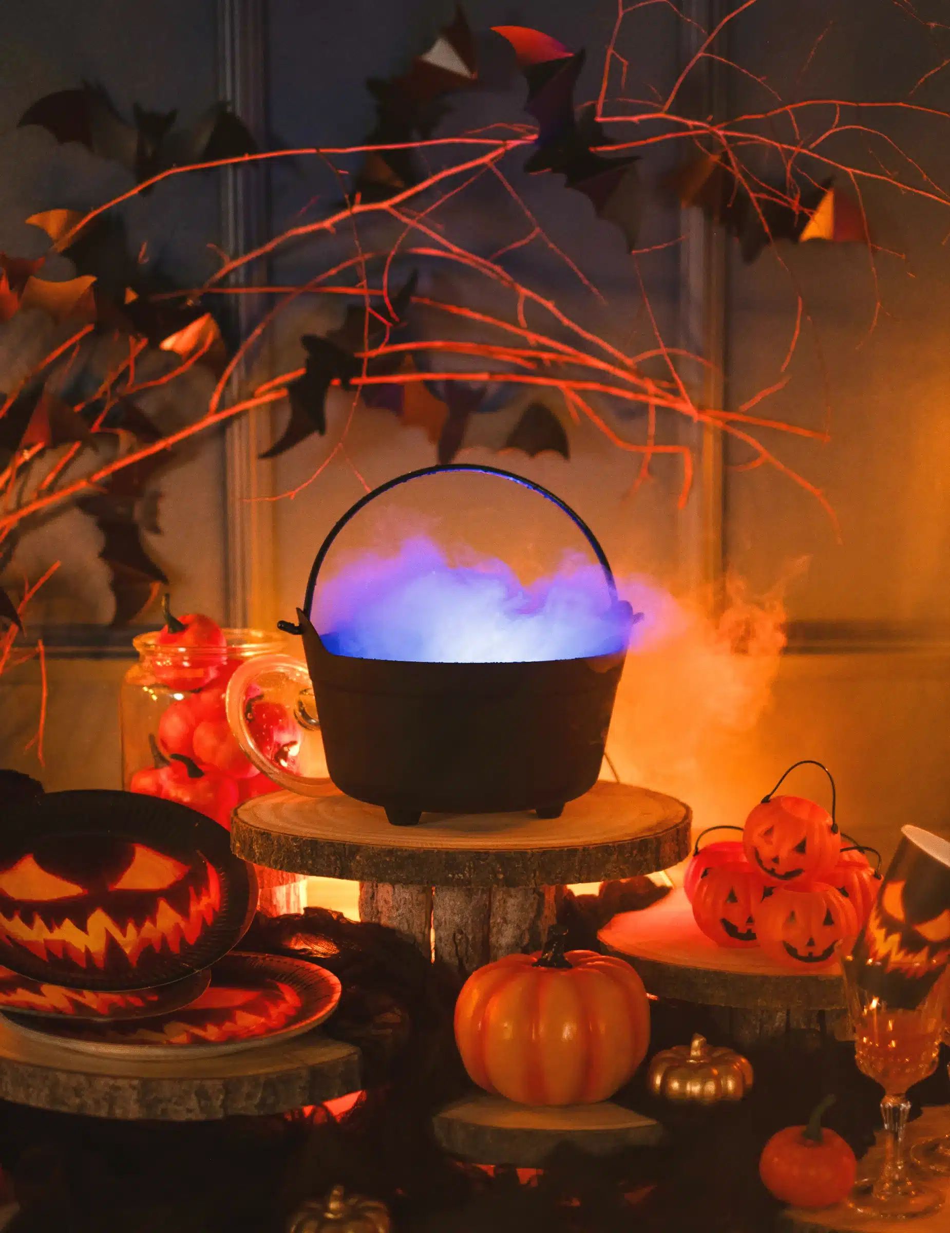 Halloween-Deko Rauch und LED-Leuchte bunt 5cm
