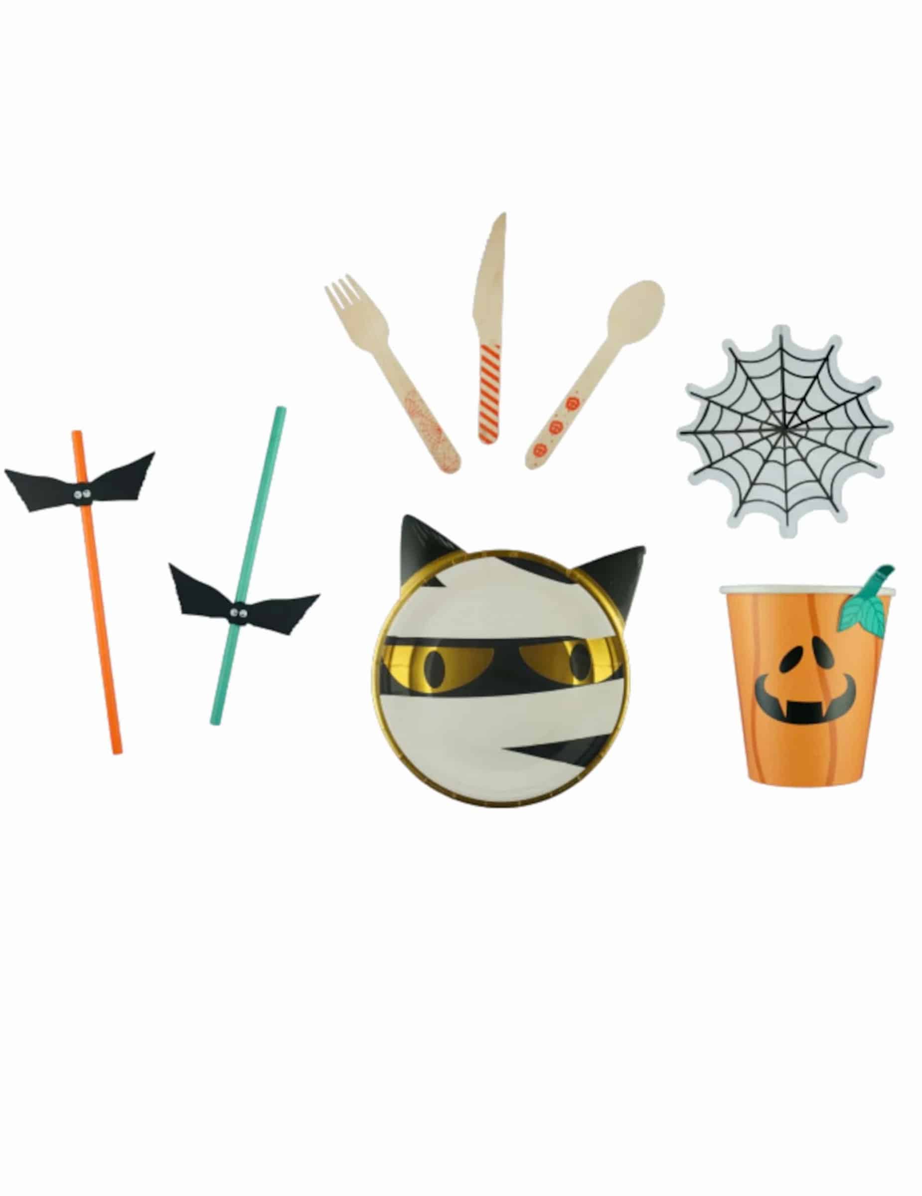 Halloween Einweggeschirr Partygeschirr Set 54-teilig orange-schwarz