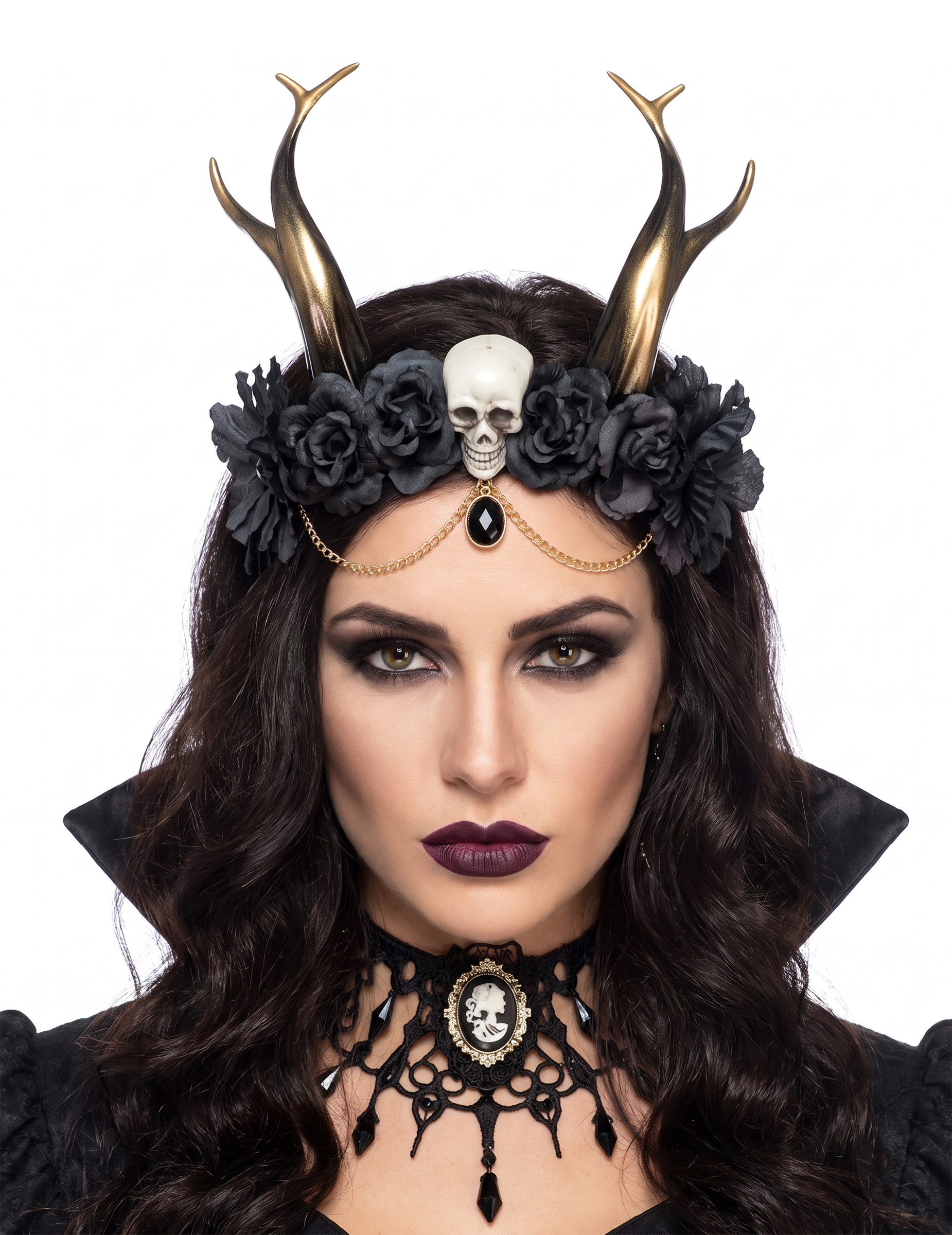 Halloween-Haarschmuck mit Hörnern schwarz-gold