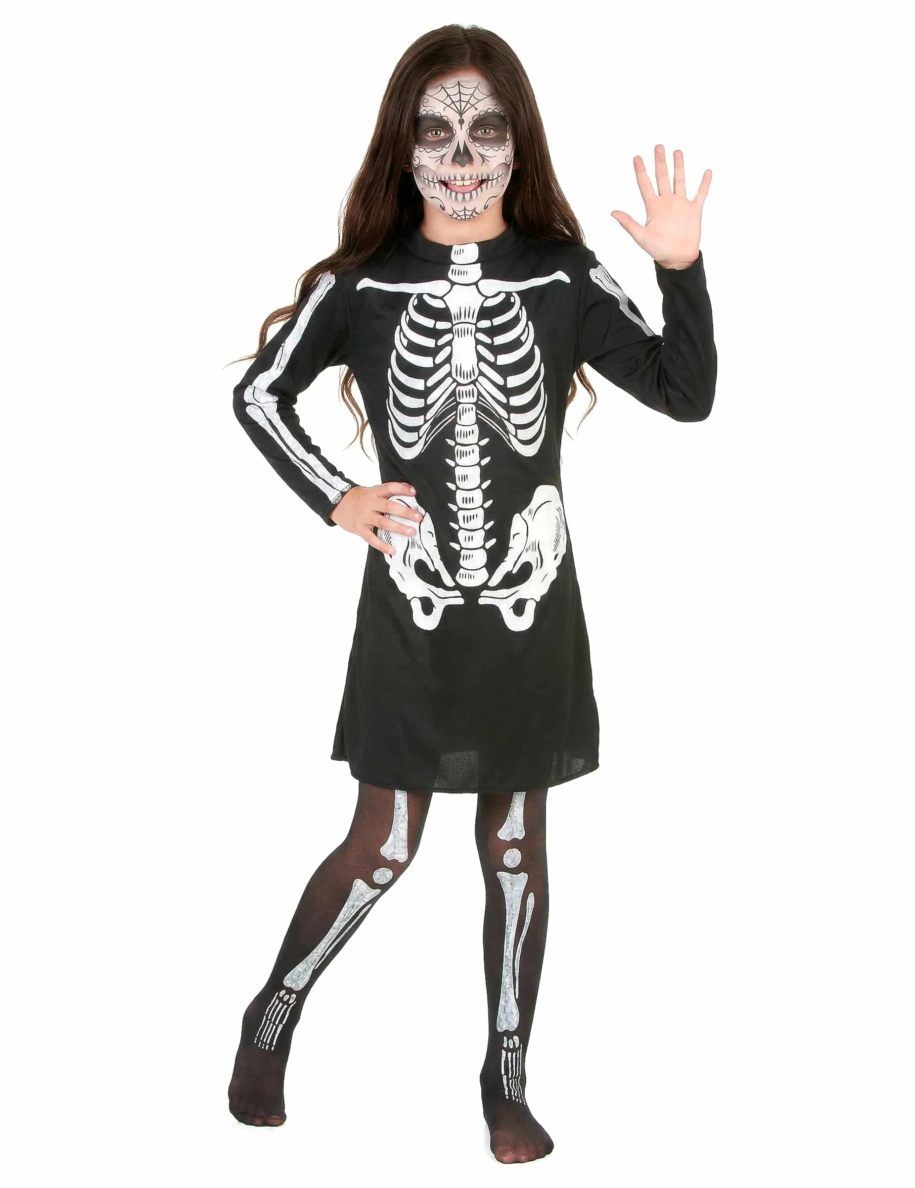 Halloween-Kostüm Skelettmädchen schwarz-weiss