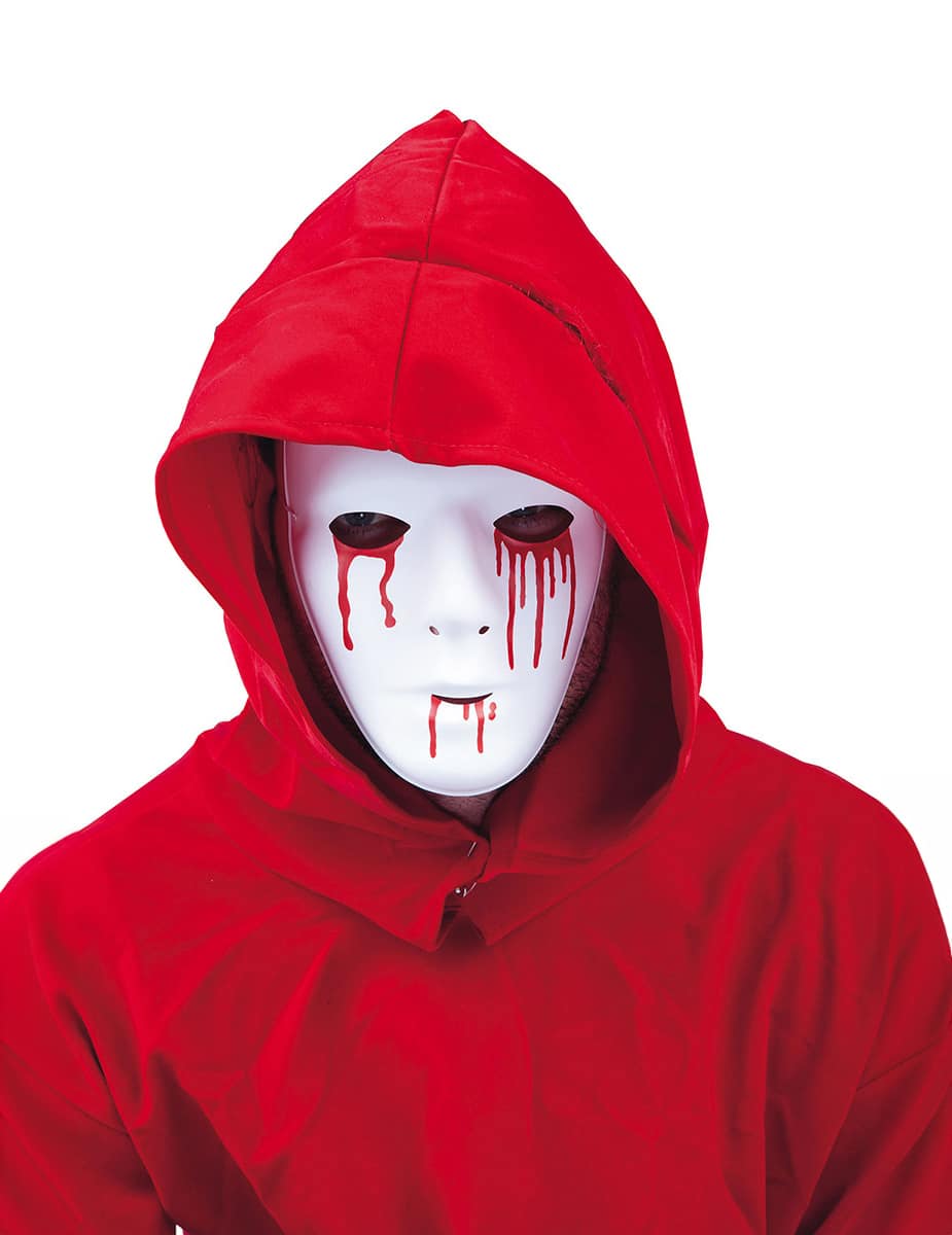 Halloween-Maske mit blutenden Wunden Vollmaske weiss-rot