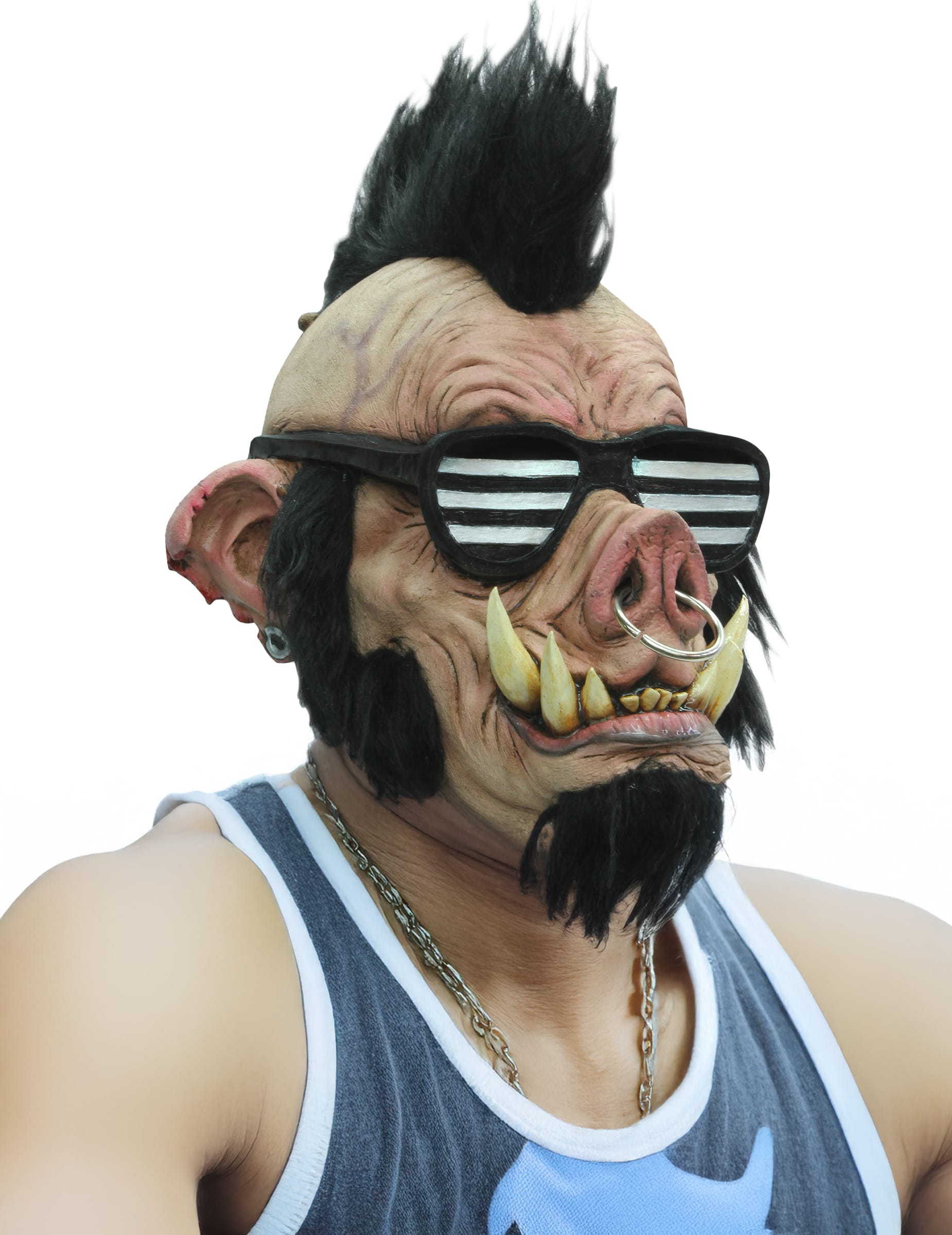 Halloween-Maske punkiges Wildschwein mit Nasenring Kostümaccessoire hautfarben-schwarz-weiss