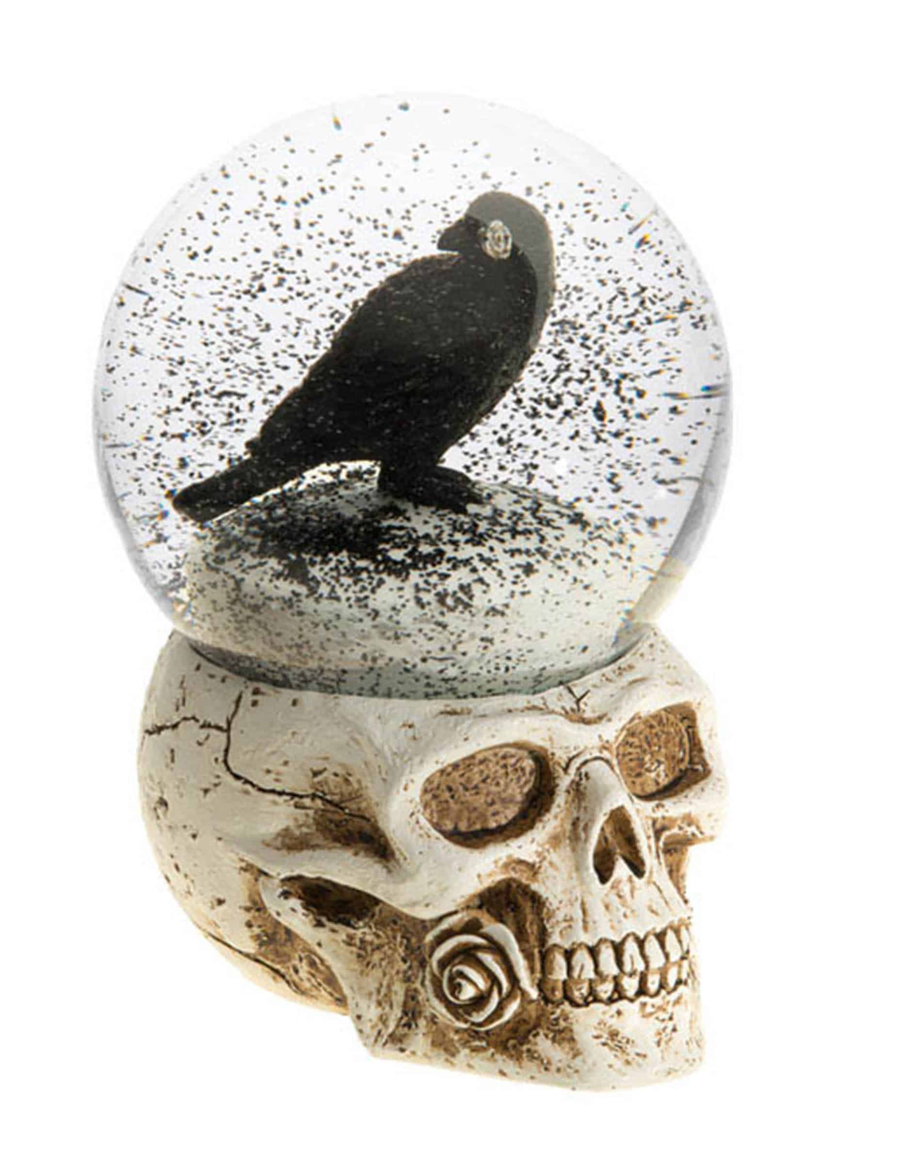 Halloween Schneekugel mit Totenkopf und Rabe 15