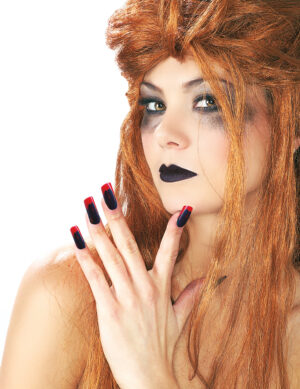 Halloween-Set Lippenstift und Kunstnägel schwarz-rot