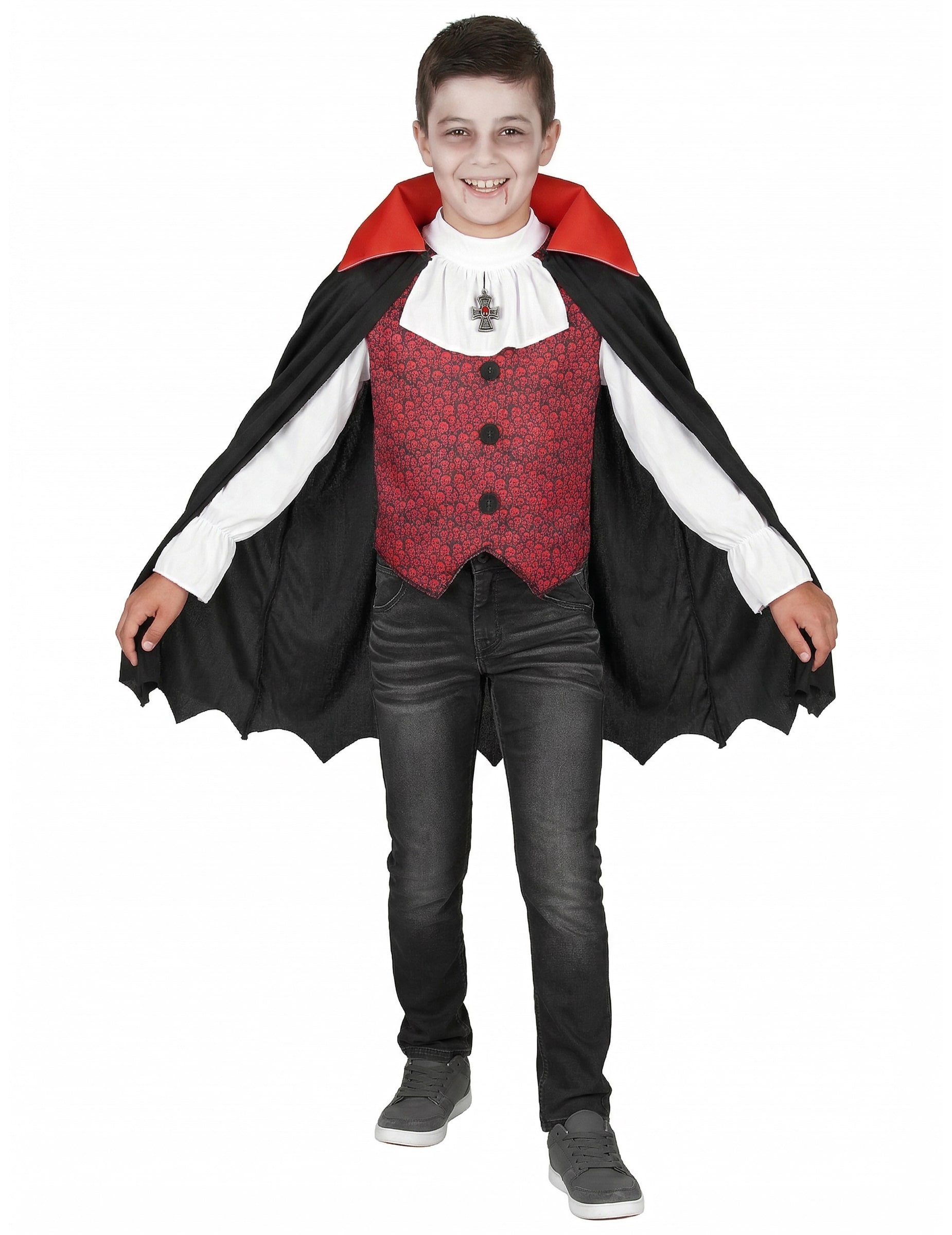Halloween Vampir-Kostüm für Jungen schwarz-weiss-rot