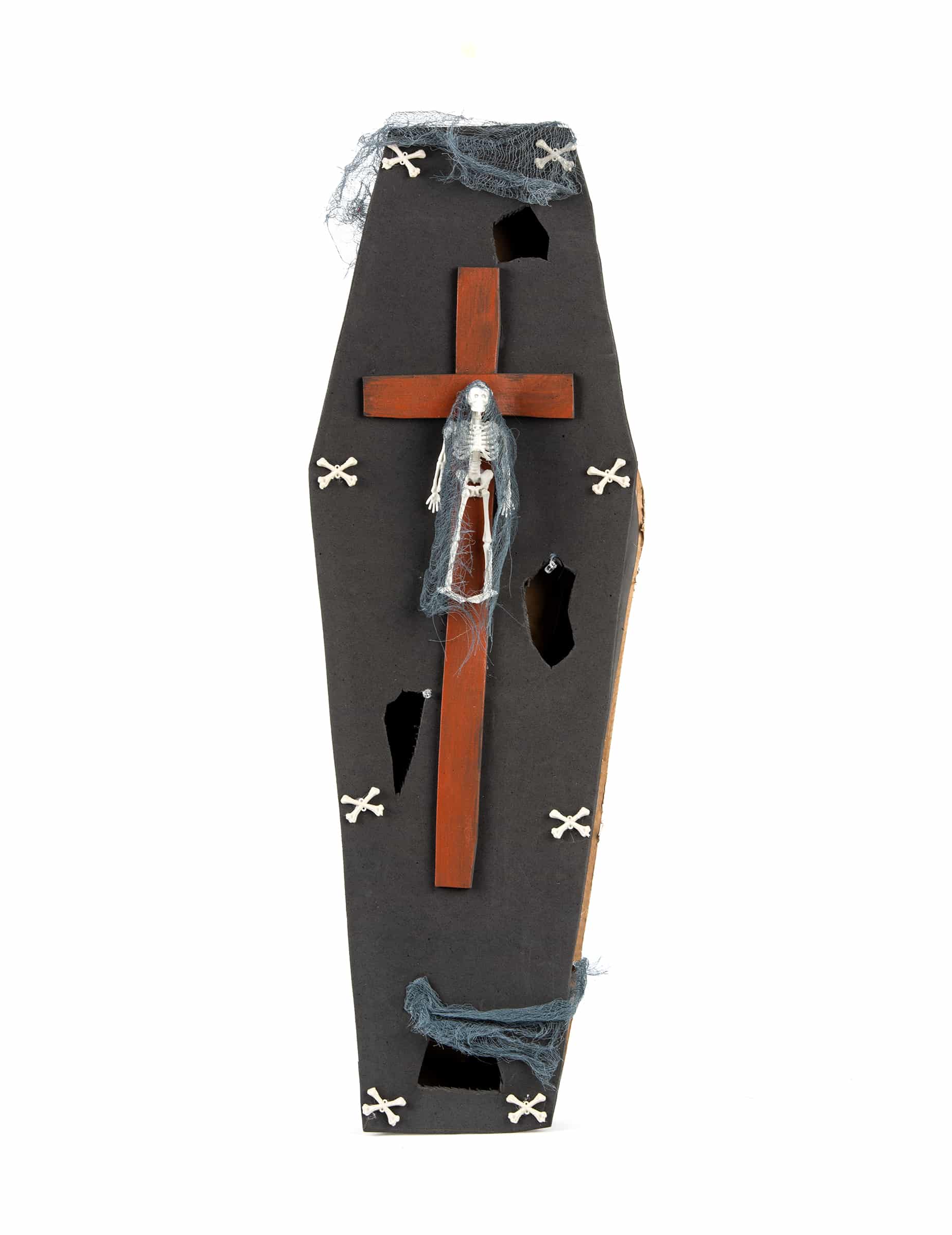 Halloweendeko Sarg mit Kreuz braun-grau-beige 71x22x7cm