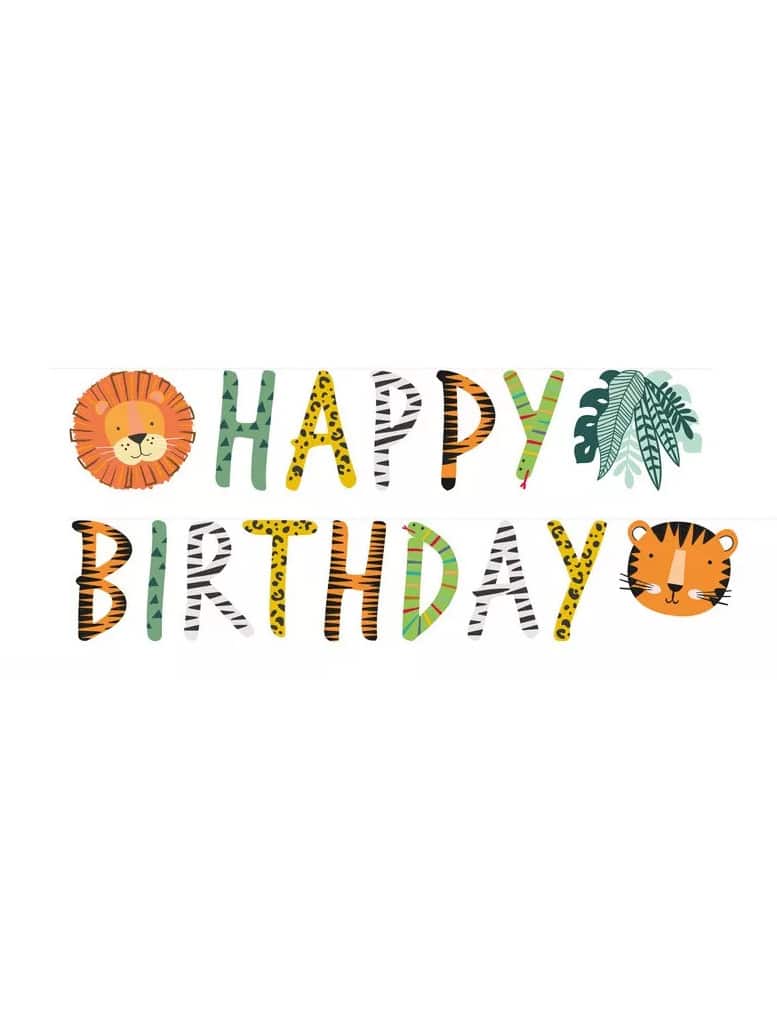 Happy Birthday Girlande Get Wild Safari Löwe + Tiger 180x15cm
