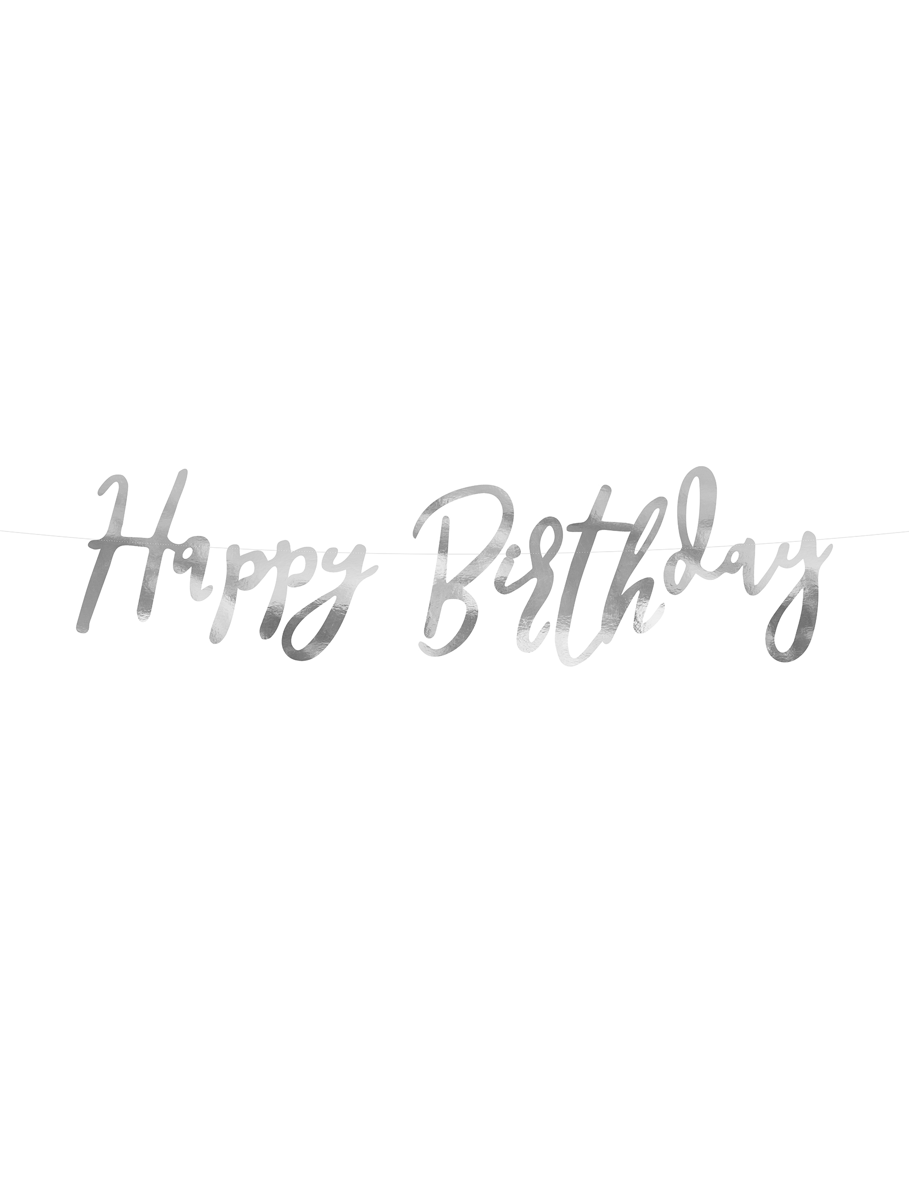 Happy Birthday Girlande aus Pappe Silber Metallic 16