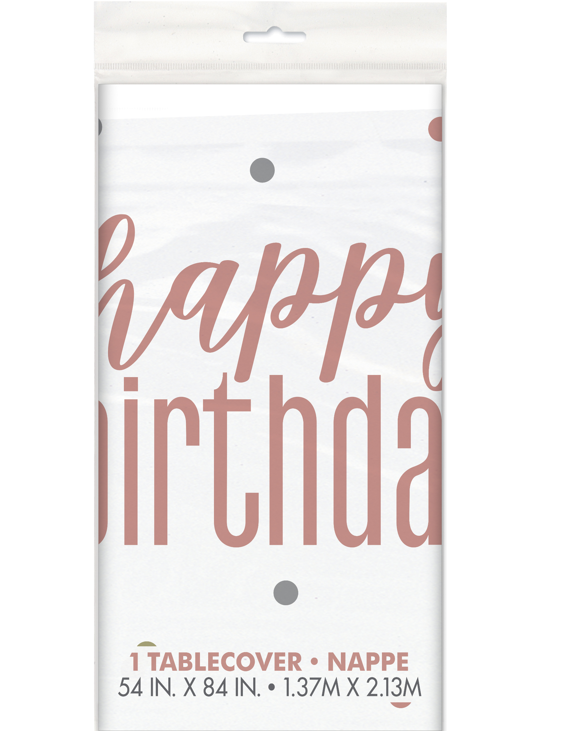 Happy Birthday Tischdecke aus Kunststoff in Weiß und Rosa - 137 x 213 cm gepunktet