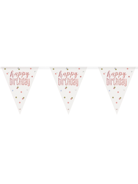 Happy Birthday Wimpelkette Kunststoff weiß-rosa 2