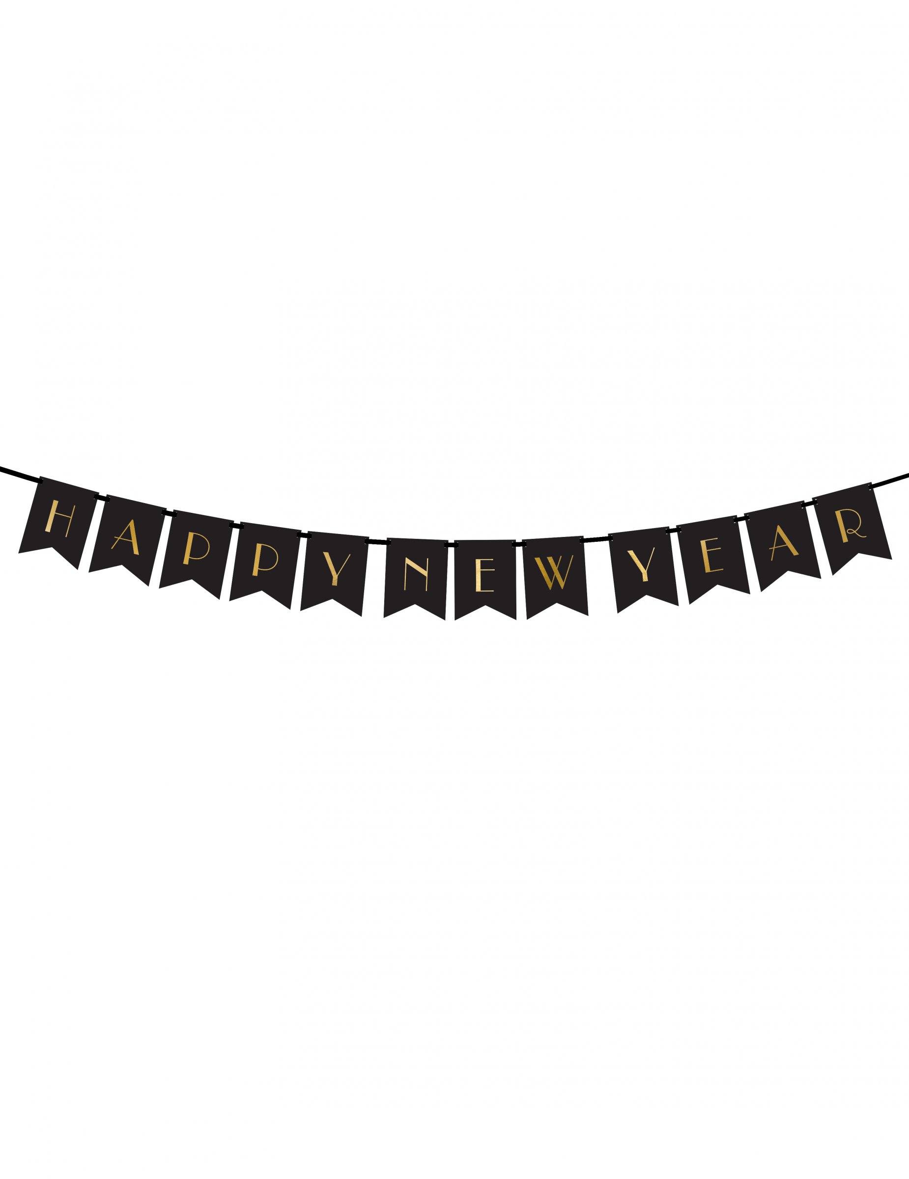 Happy New Year Banner Girlande Schwarz Gold 170 cm
