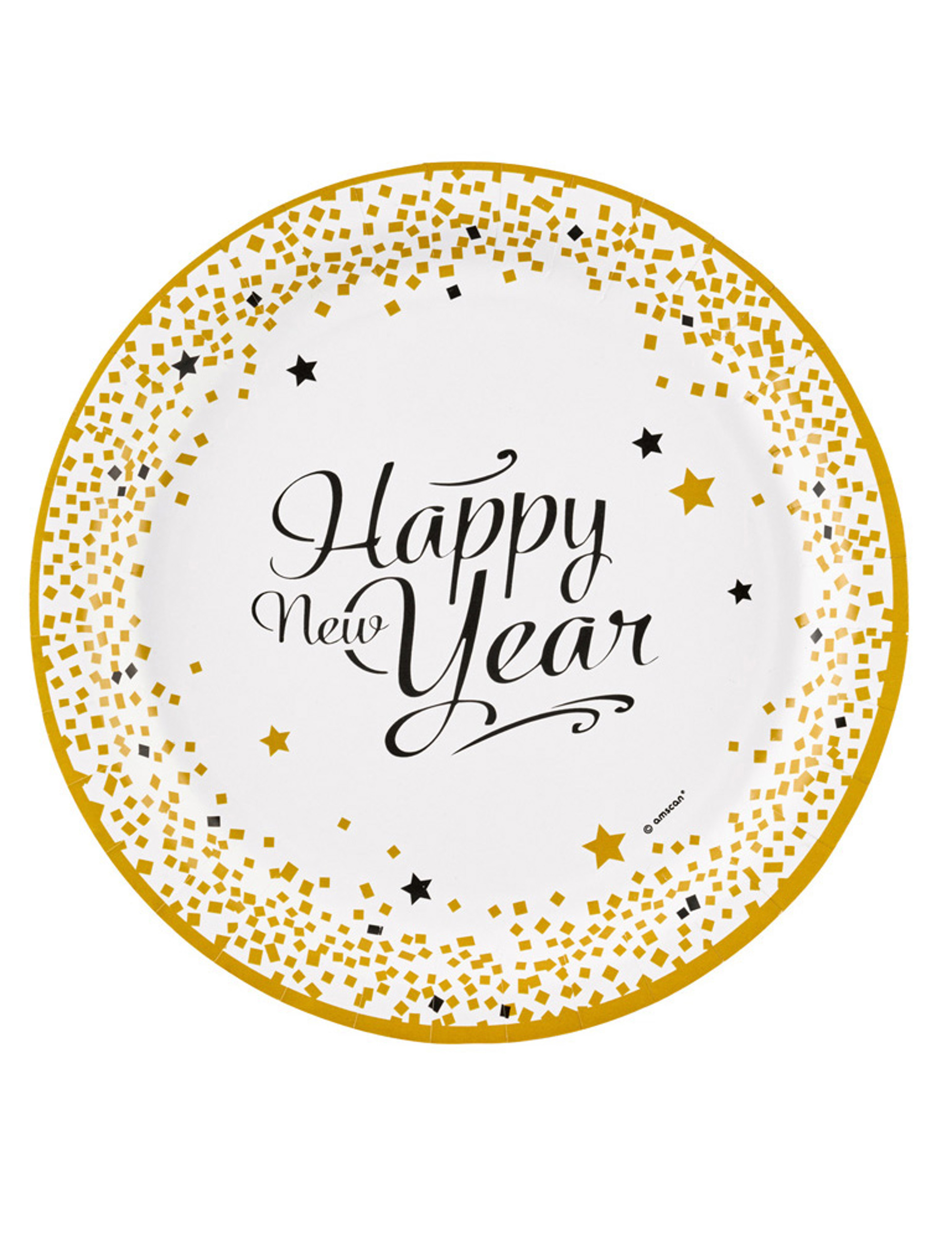 Happy New Year Pappteller 8 Stück gold 23 cm