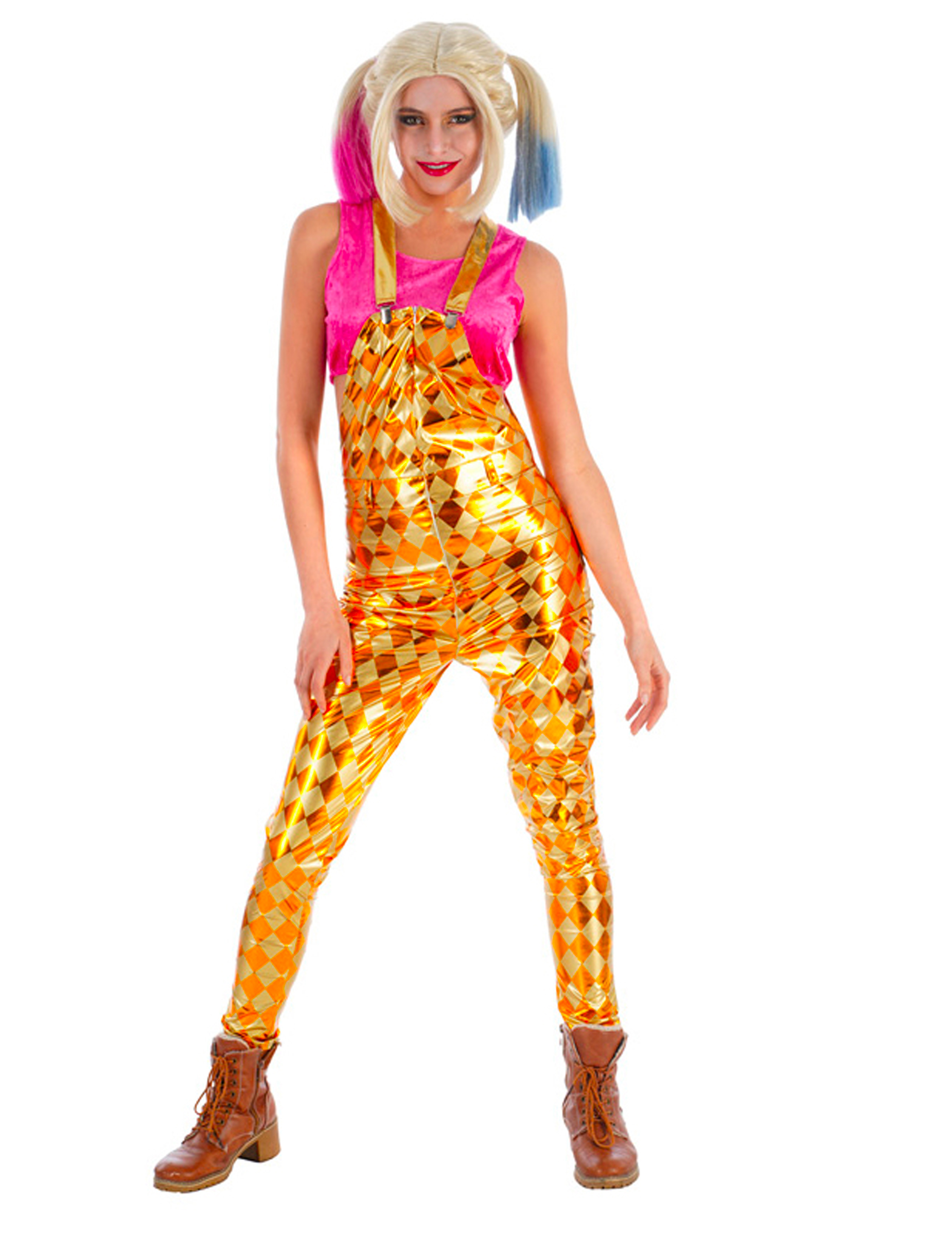 Harlekin-Latzhose für Damen Superheldin gelb-gold