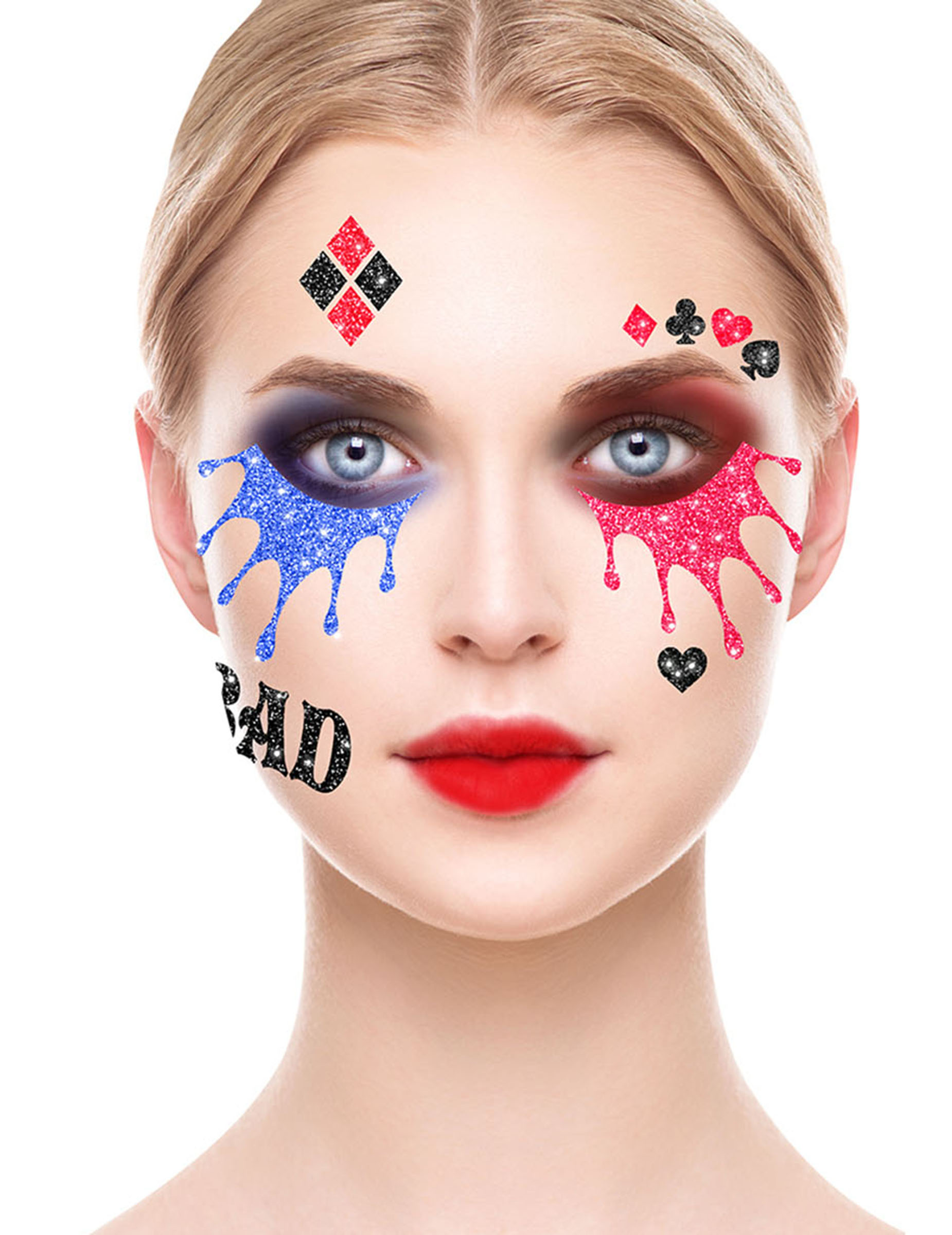 Harlekin-Tattoos selbstklebend Make-Up Kostümaccessoire bunt