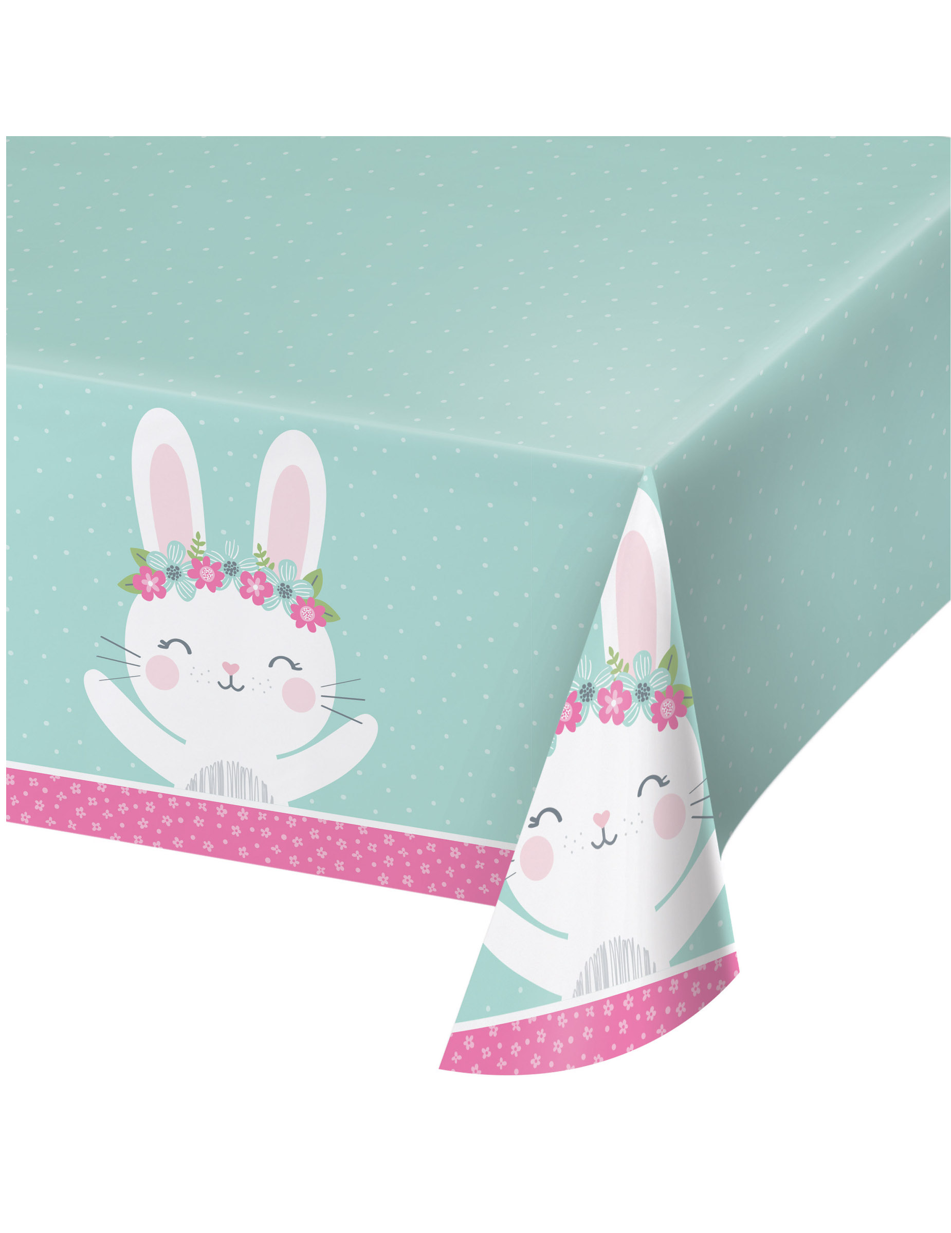 Hase Tischdecke Ostern mintgrün-rosa 137 x 259 cm