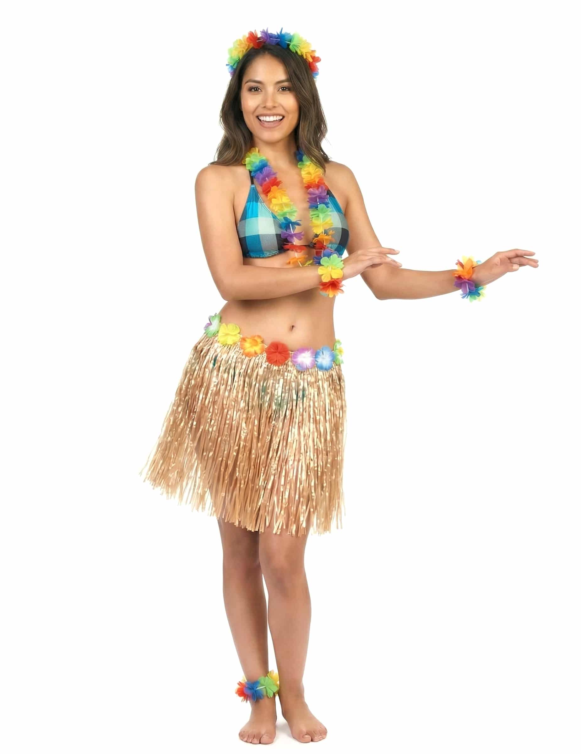 Hawaii Bastrock Kostüm-Accessoire mit Blumen beige-bunt