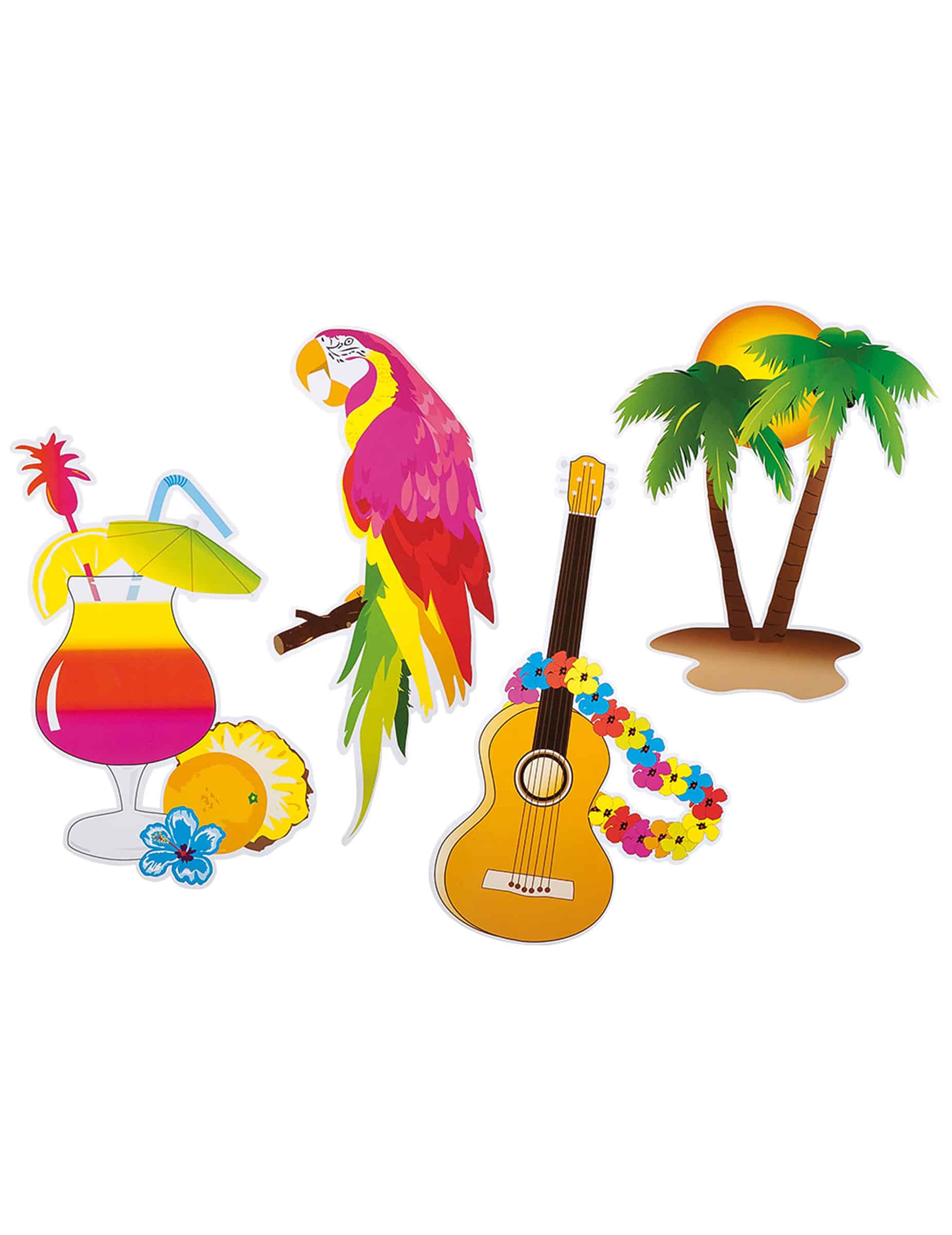 Hawaii Cut-Outs Party-Deko 4 Stück bunt 35x25cm