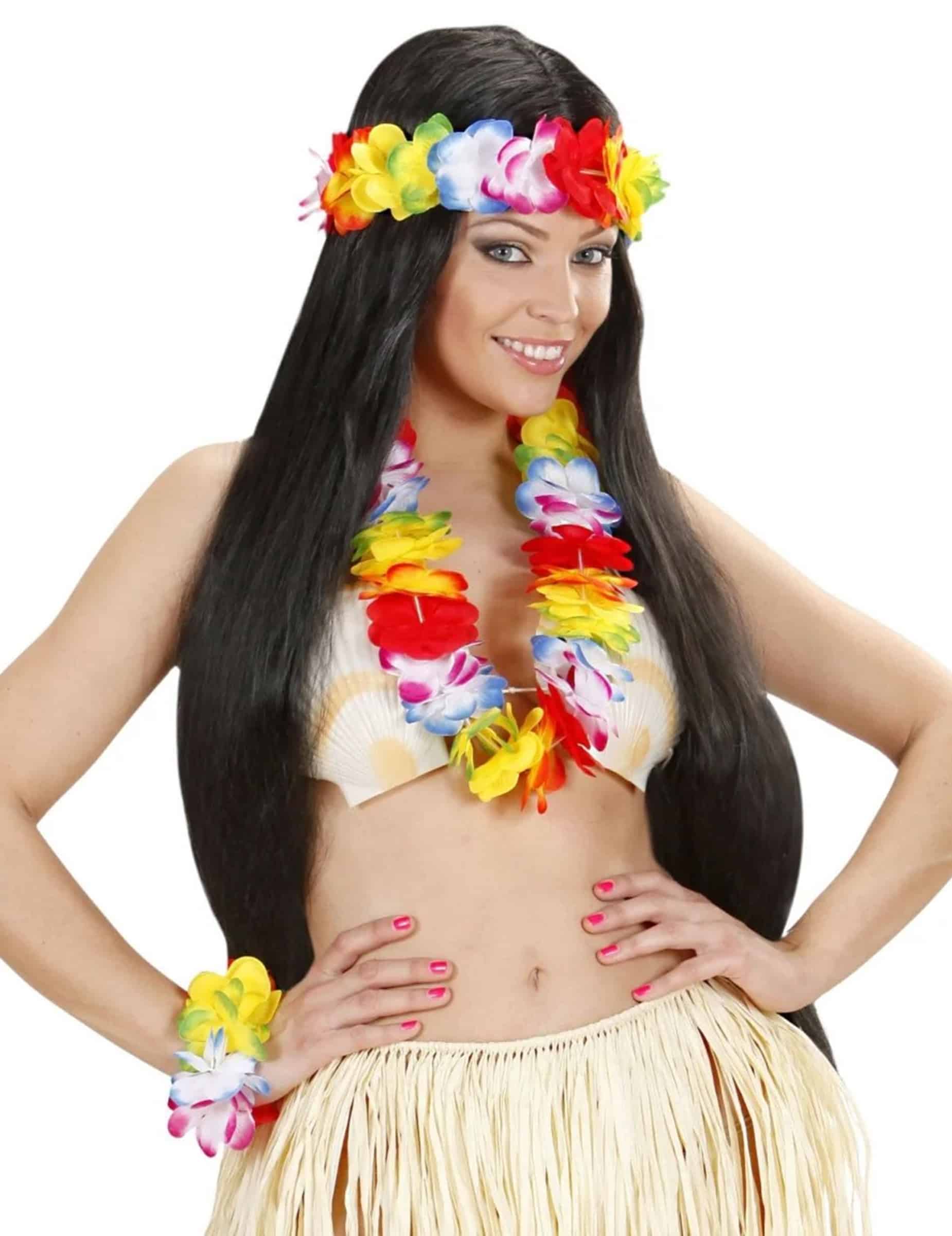 Hawaii Kostümzubehör Blumen 3 teilig bunt
