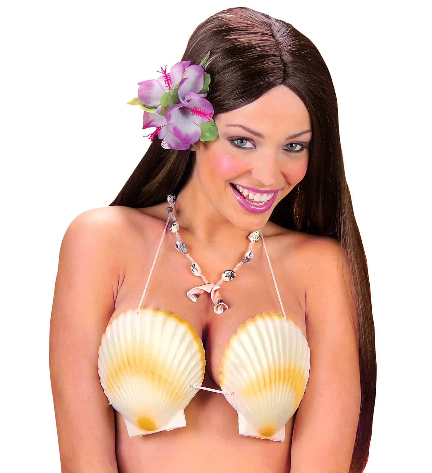 Hawaii Muschel-Oberteil Neckholder-Top Kostümzubehör beige-braun