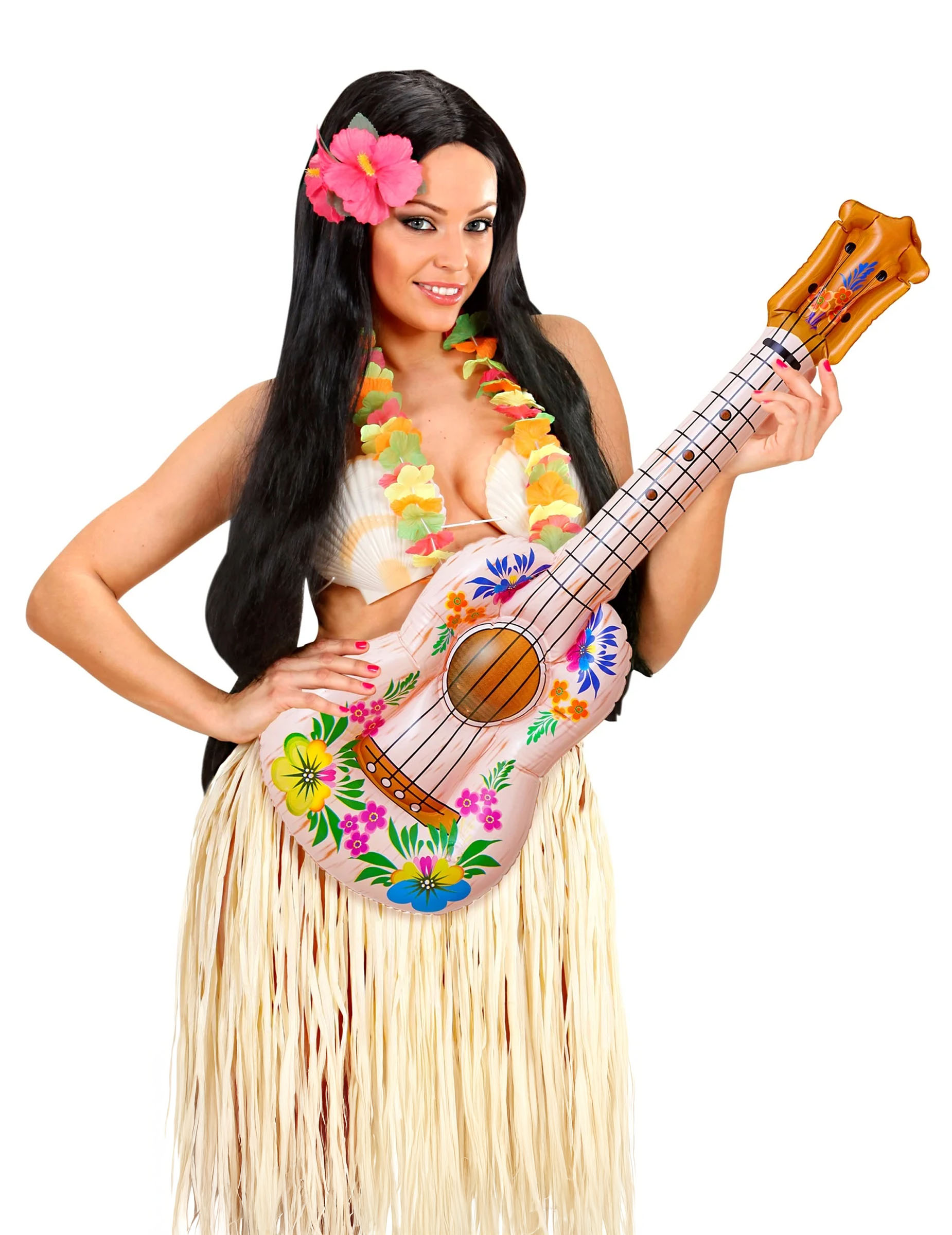 Hawaiianische Aufblasgitarre Ukulele braun-bunt 105cm