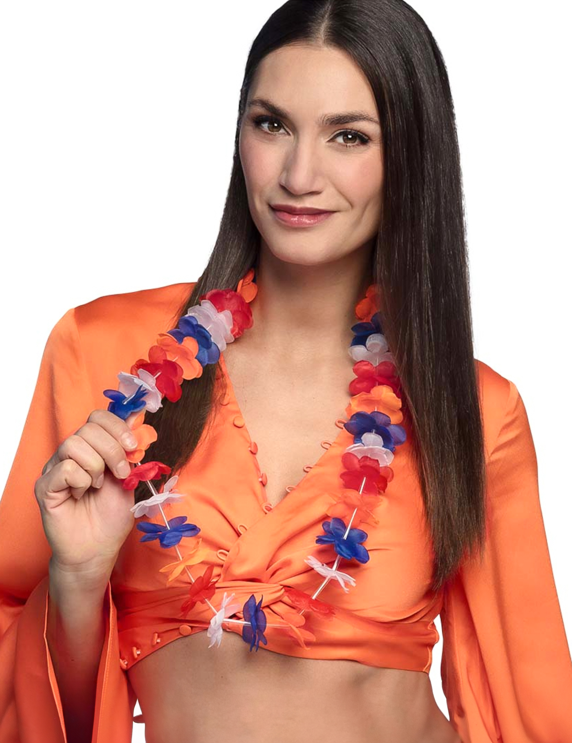 Hawaiikette Niederlande Fanartikel Kostümaccessoire rot-weiß-blau