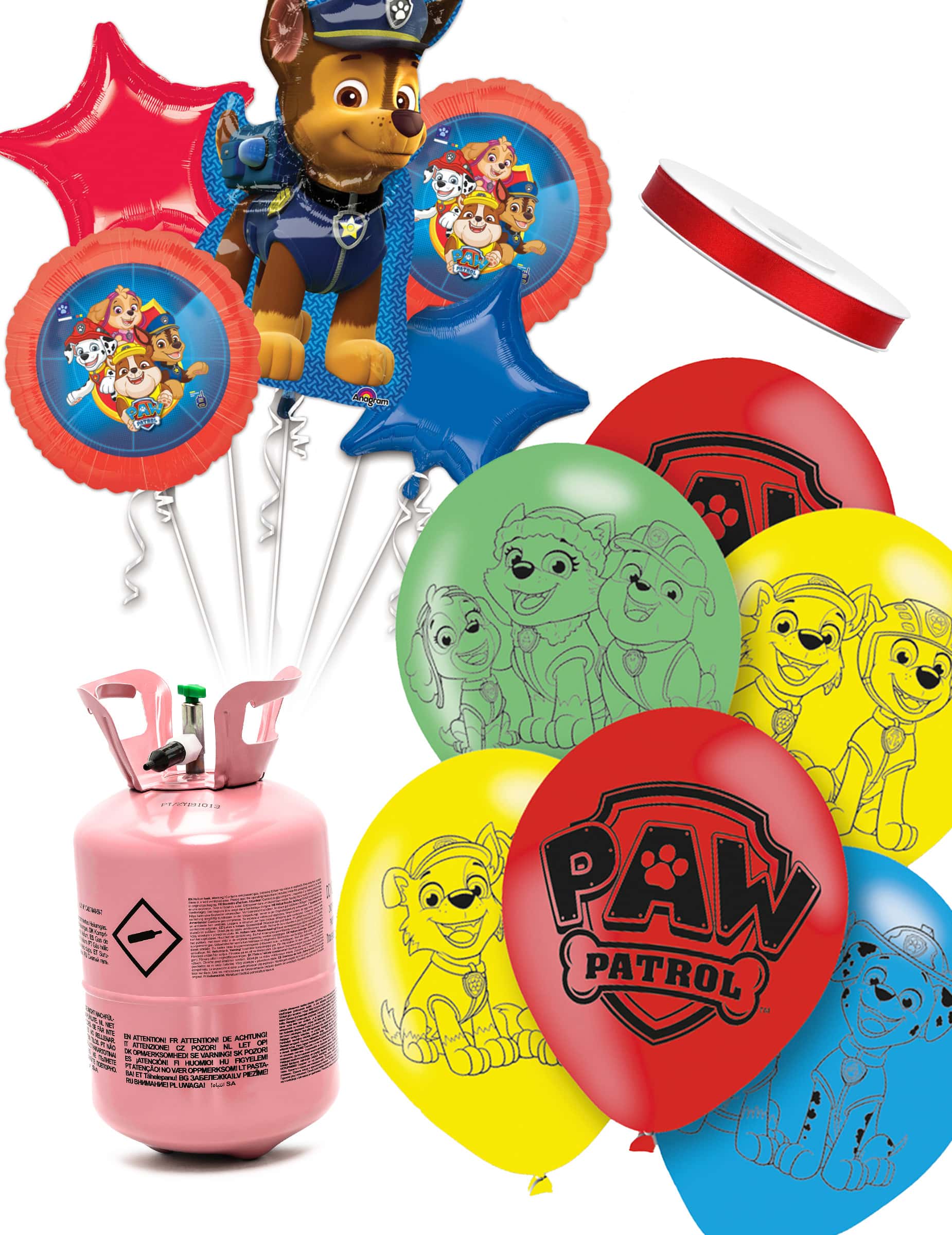 Heliumflaschen Set mit 11 Ballons Paw Patrol und Satinband