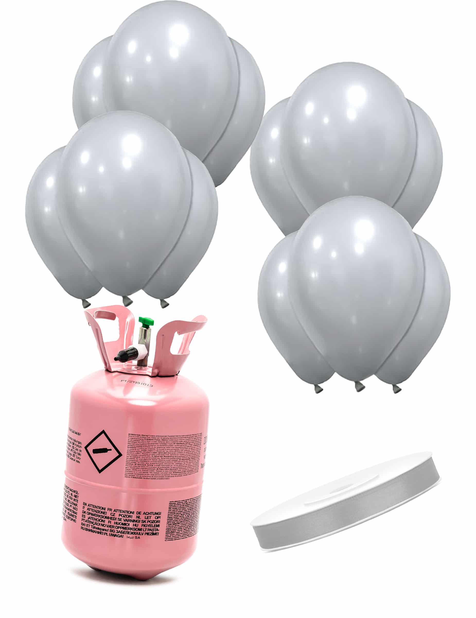 Heliumflaschen Set mit 12 silbernen Ballons