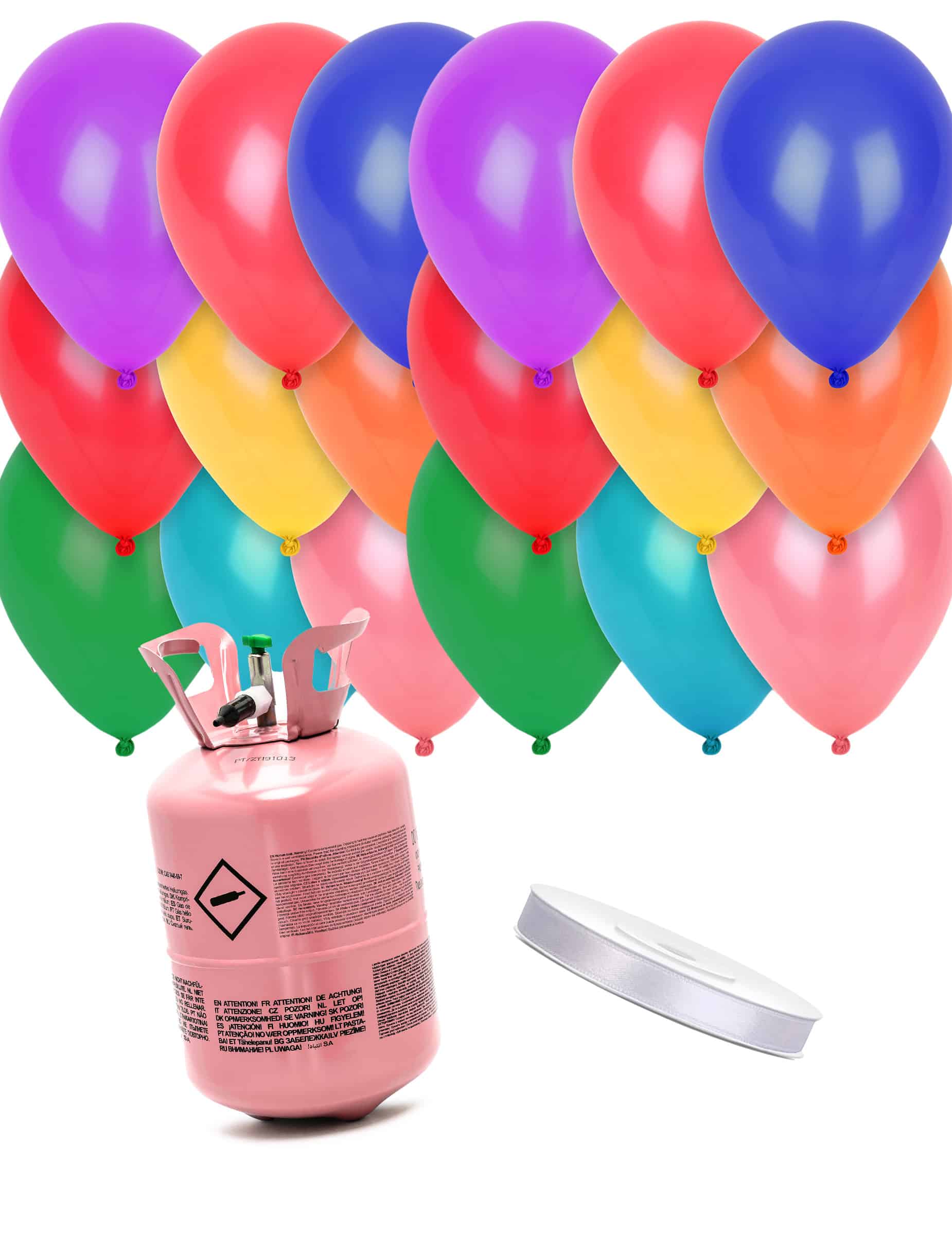 Heliumflaschen-Set mit 24 bunten Ballons