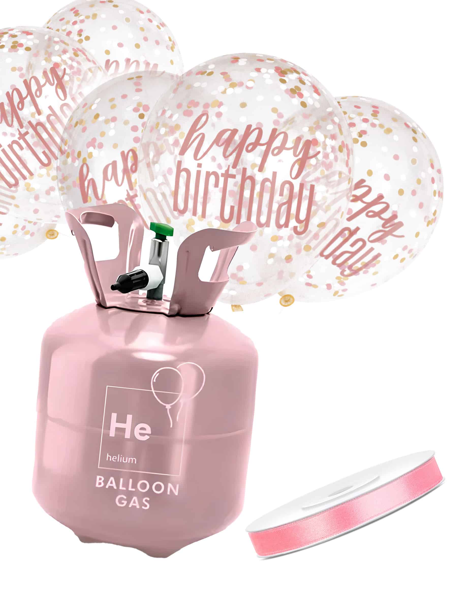 Heliumflaschen Set mit 6 transparenten Konfettiballons mit Satinband