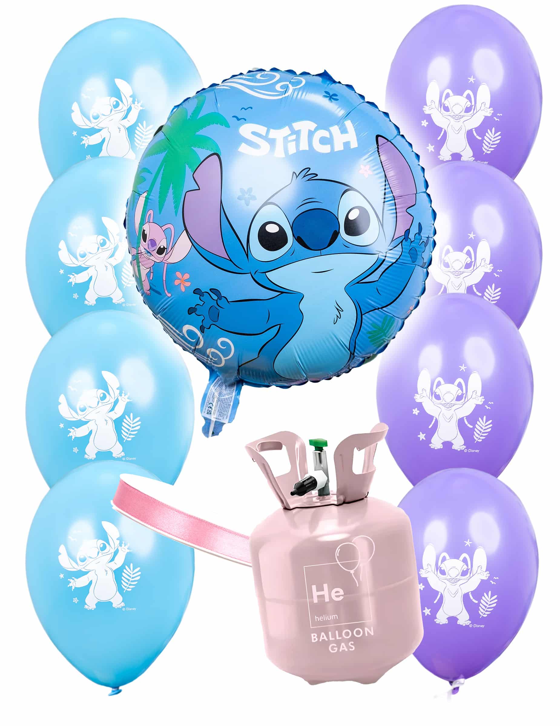 Heliumflaschen Set mit 9 Stitch Ballons
